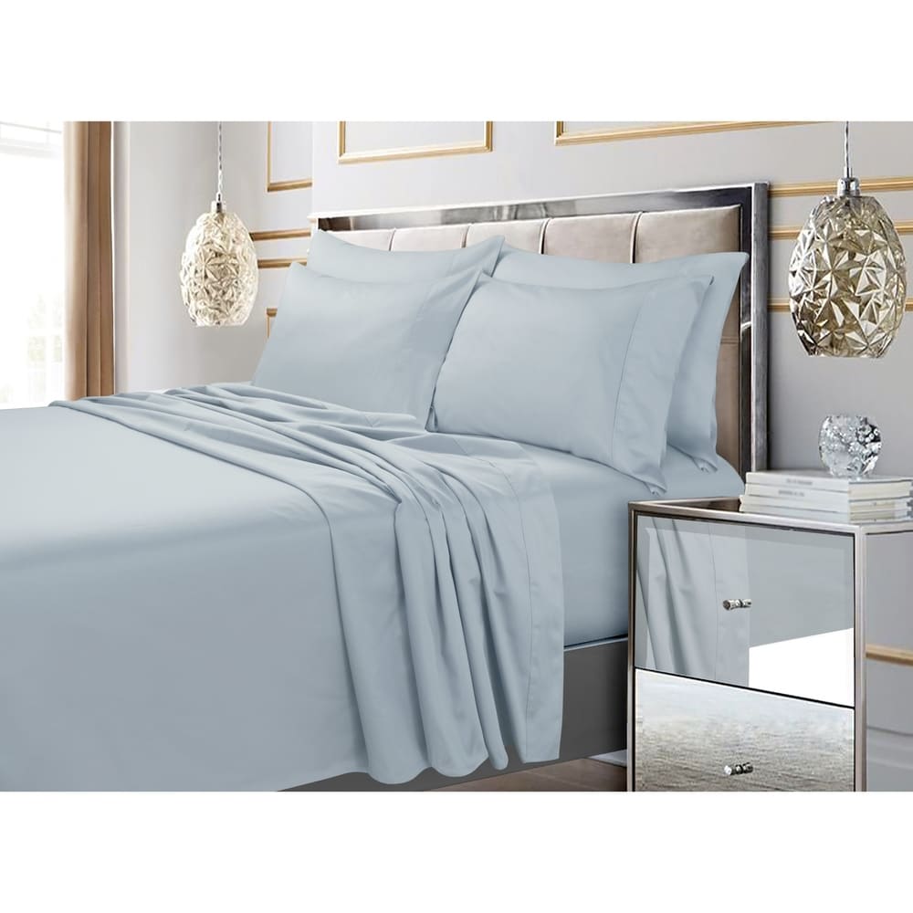 Parure de lit 6 pièces en coton égyptien 600 fils avec poche extra profonde