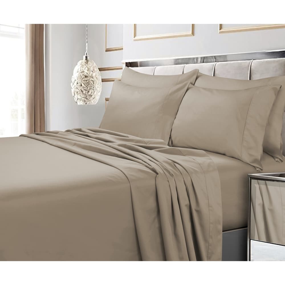 Parure de lit 6 pièces en coton égyptien 600 fils avec poche extra profonde