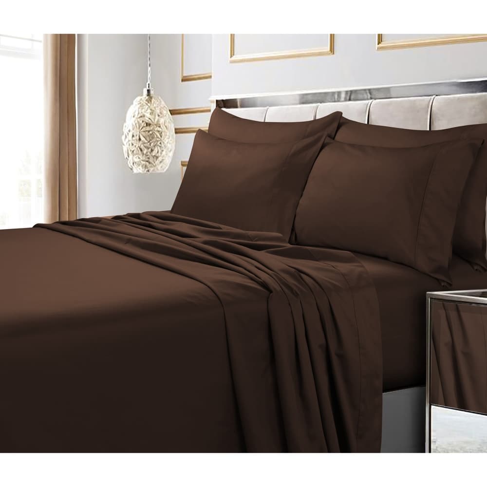 Parure de lit 6 pièces en coton égyptien 600 fils avec poche extra profonde