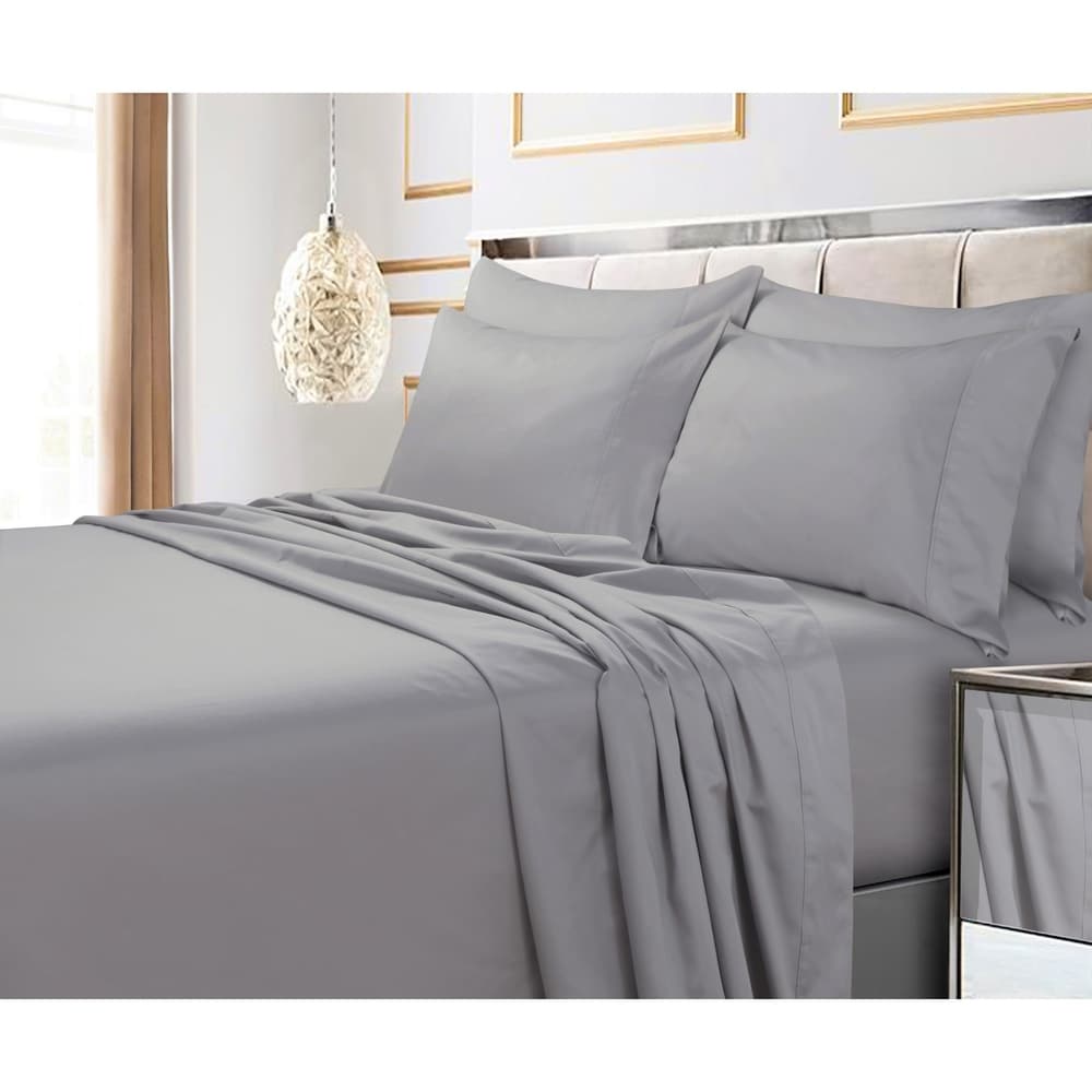 Parure de lit 6 pièces en coton égyptien 600 fils avec poche extra profonde