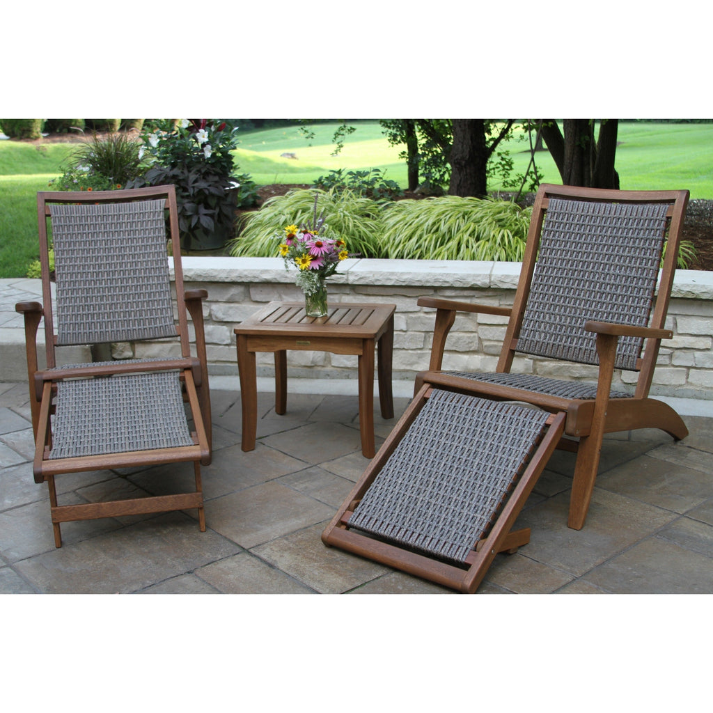 Ensemble de 3 chaises longues en osier d'eucalyptus Eilaf avec pouf et table d'appoint carrée