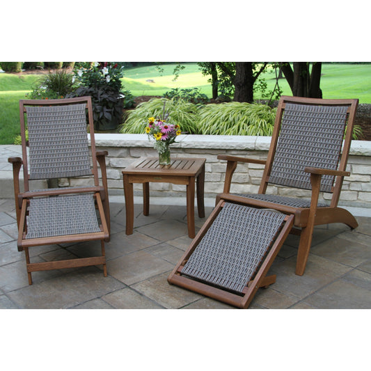 Ensemble de 3 chaises longues en osier d'eucalyptus Eilaf avec pouf et table d'appoint carrée