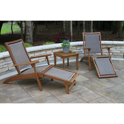 Ensemble de 3 chaises longues en osier d'eucalyptus Eilaf avec pouf et table d'appoint carrée