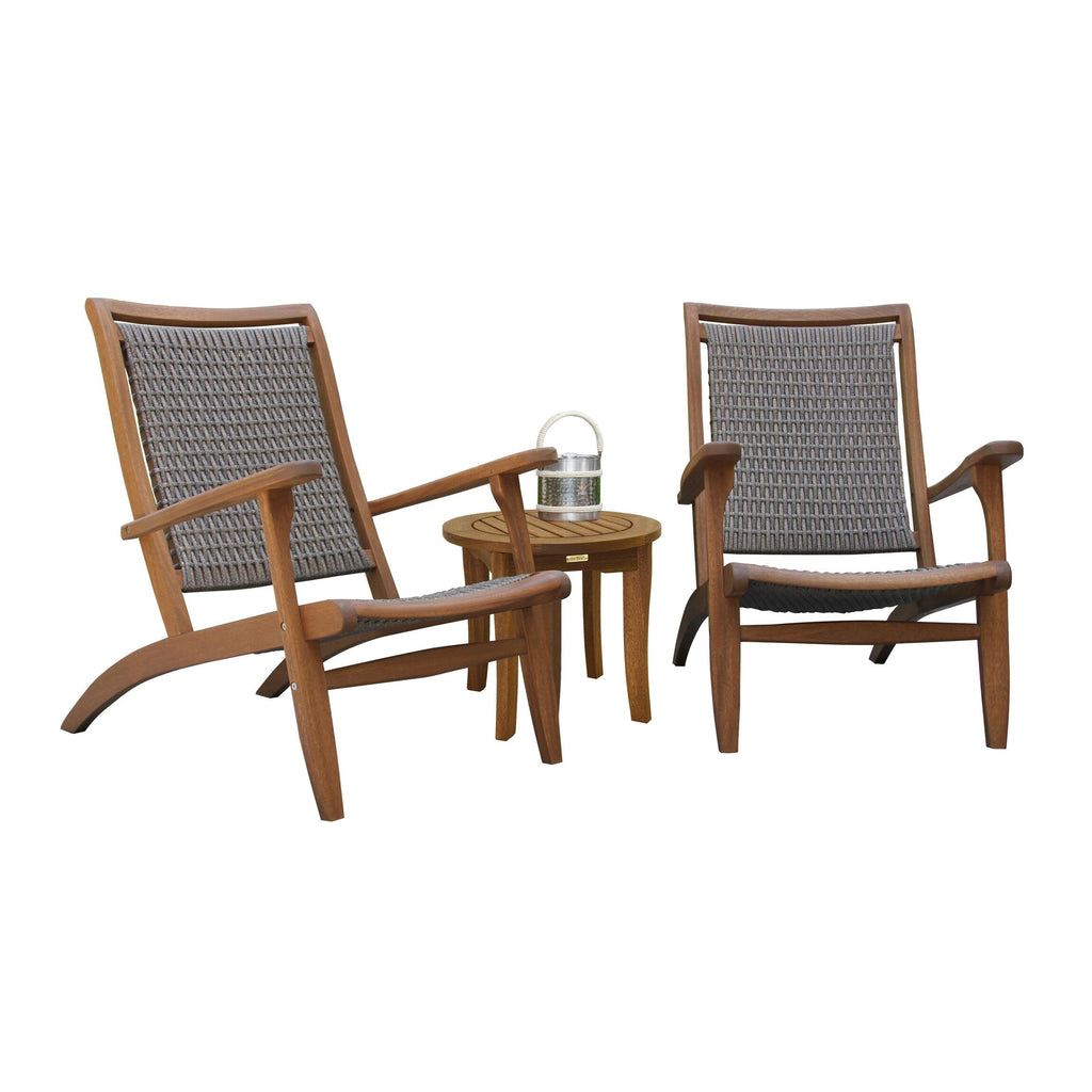 Ensemble de 3 chaises longues en osier d'eucalyptus avec table d'appoint ronde Eilaf