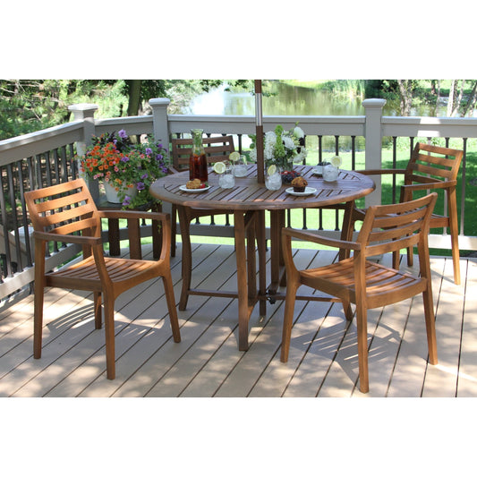 Table à manger pliante et chaises empilables Eilaf 5 pièces en eucalyptus