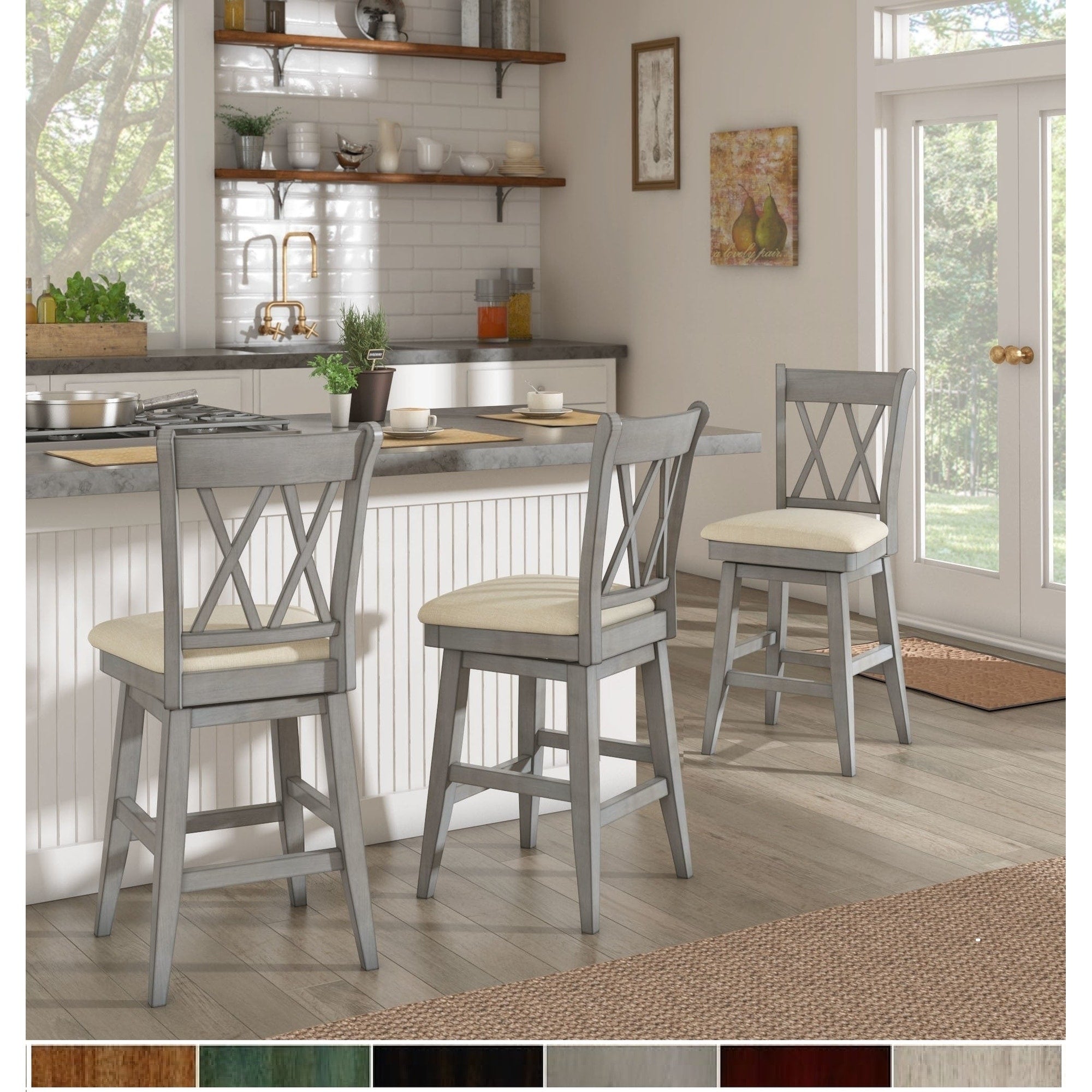 Tabouret de bar pivotant en bois Eleanor à dossier double X par iNSPIRE Q Classic