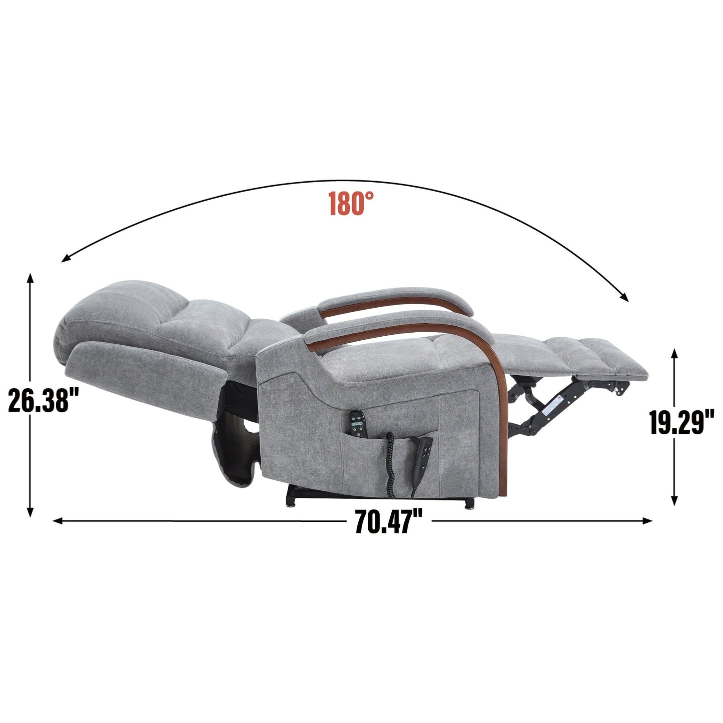 Fauteuil inclinable électrique en chenille avec deux moteurs, positions d'inclinaison infinies, chauffage et massage 8 points, accoudoirs en bois massif