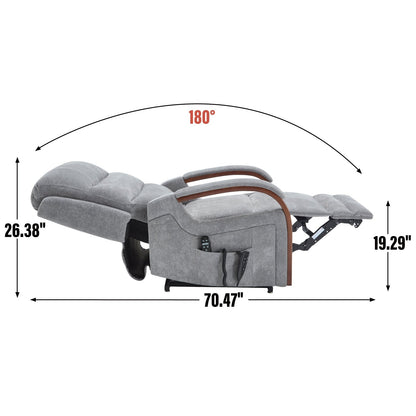 Fauteuil inclinable électrique en chenille avec deux moteurs, positions d'inclinaison infinies, chauffage et massage 8 points, accoudoirs en bois massif