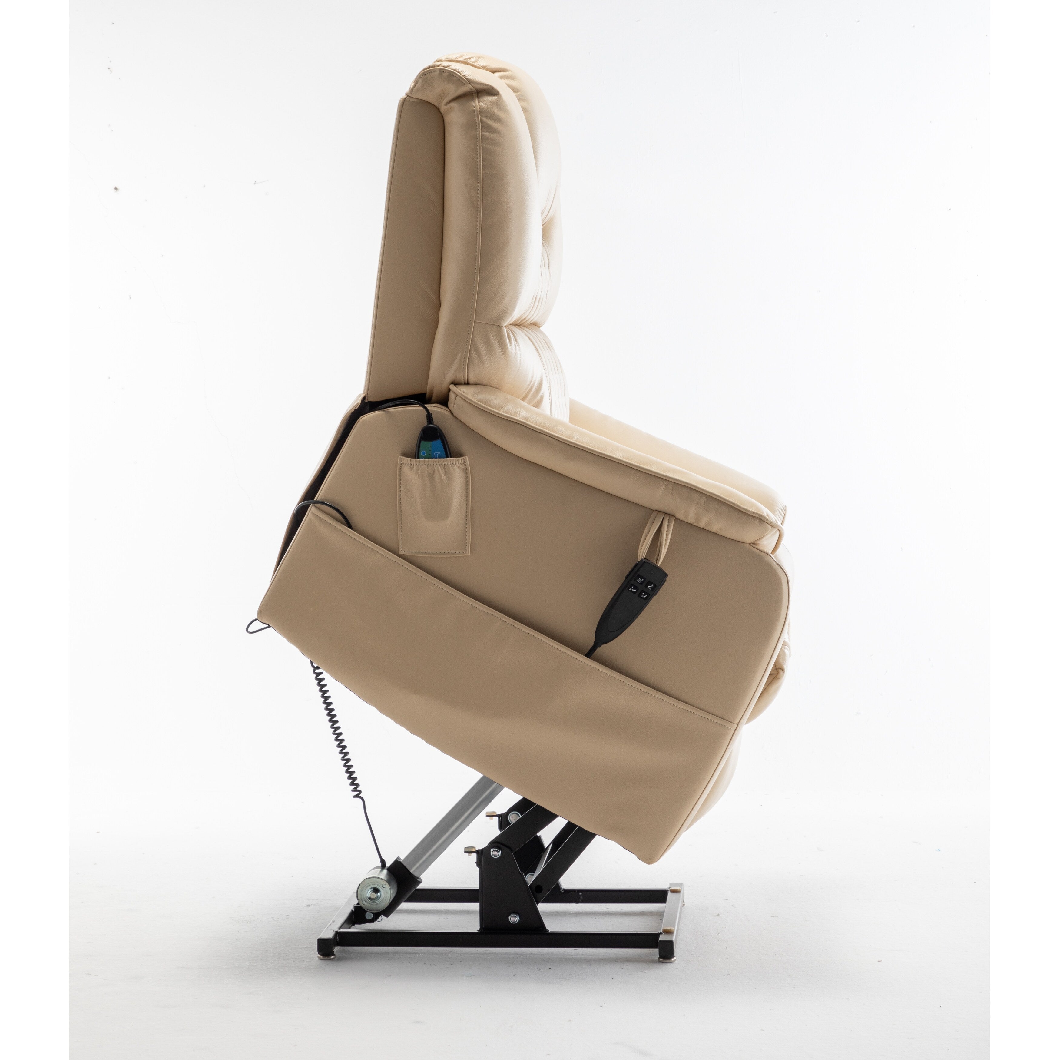 Fauteuil inclinable électrique pour personnes âgées avec inclinaison complète à 180°, moteur OKIN, siège large et poches latérales