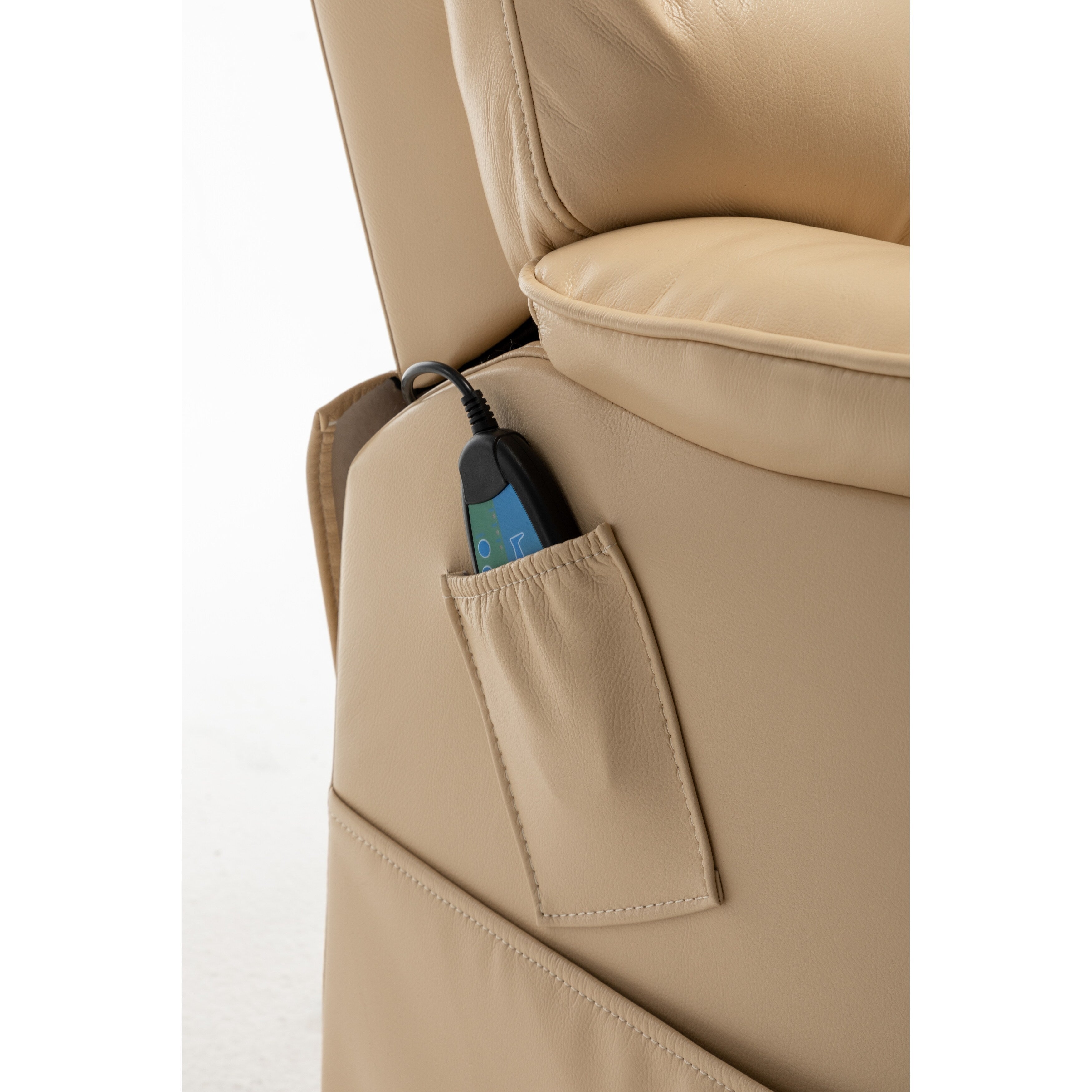 Fauteuil inclinable électrique pour personnes âgées avec inclinaison complète à 180°, moteur OKIN, siège large et poches latérales