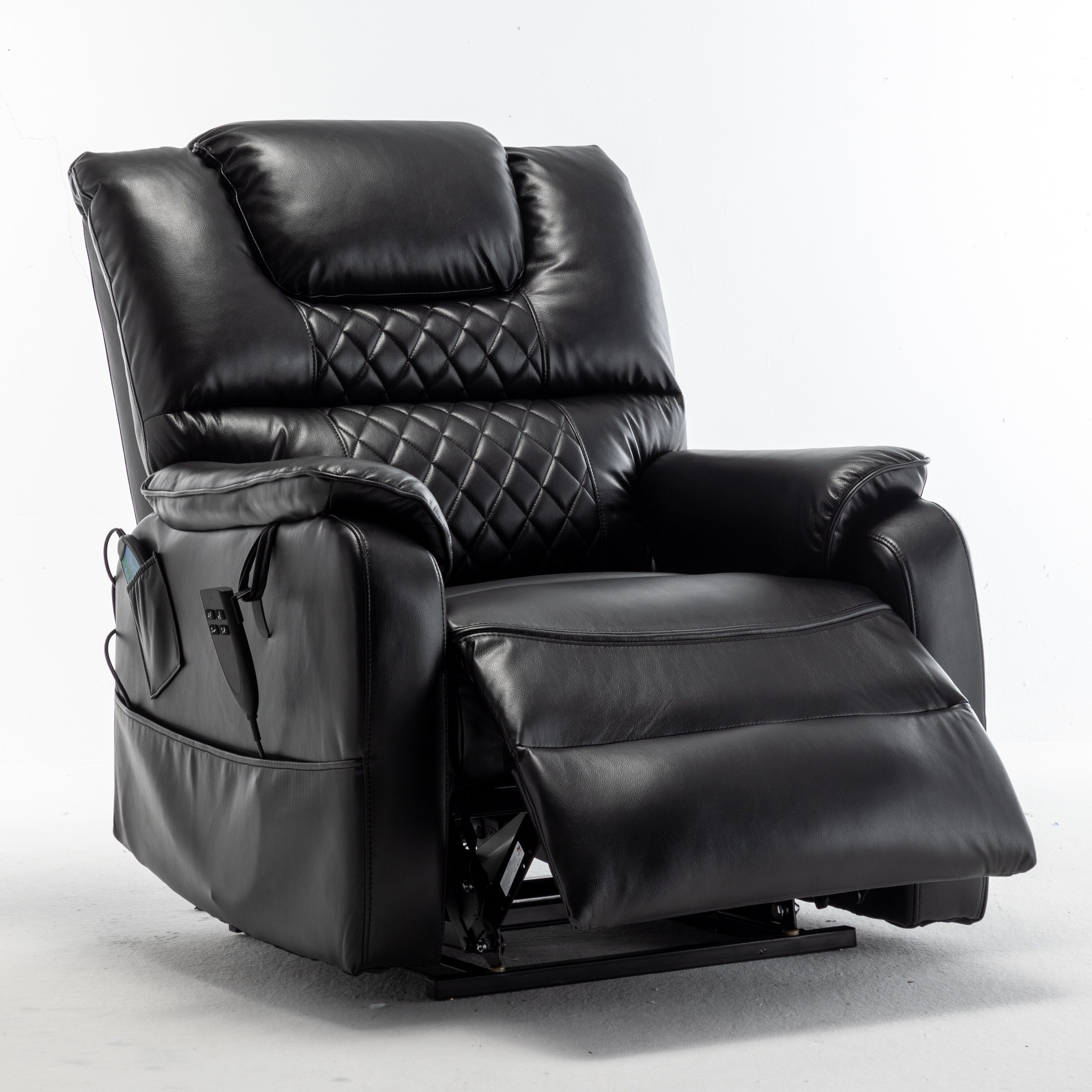 Fauteuil inclinable électrique pour personnes âgées avec inclinaison complète à 180°, moteur OKIN, siège large et poches latérales