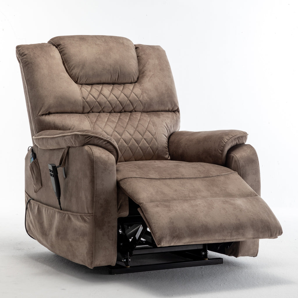 Fauteuil inclinable électrique pour personnes âgées avec inclinaison complète à 180°, moteur OKIN, siège large et poches latérales