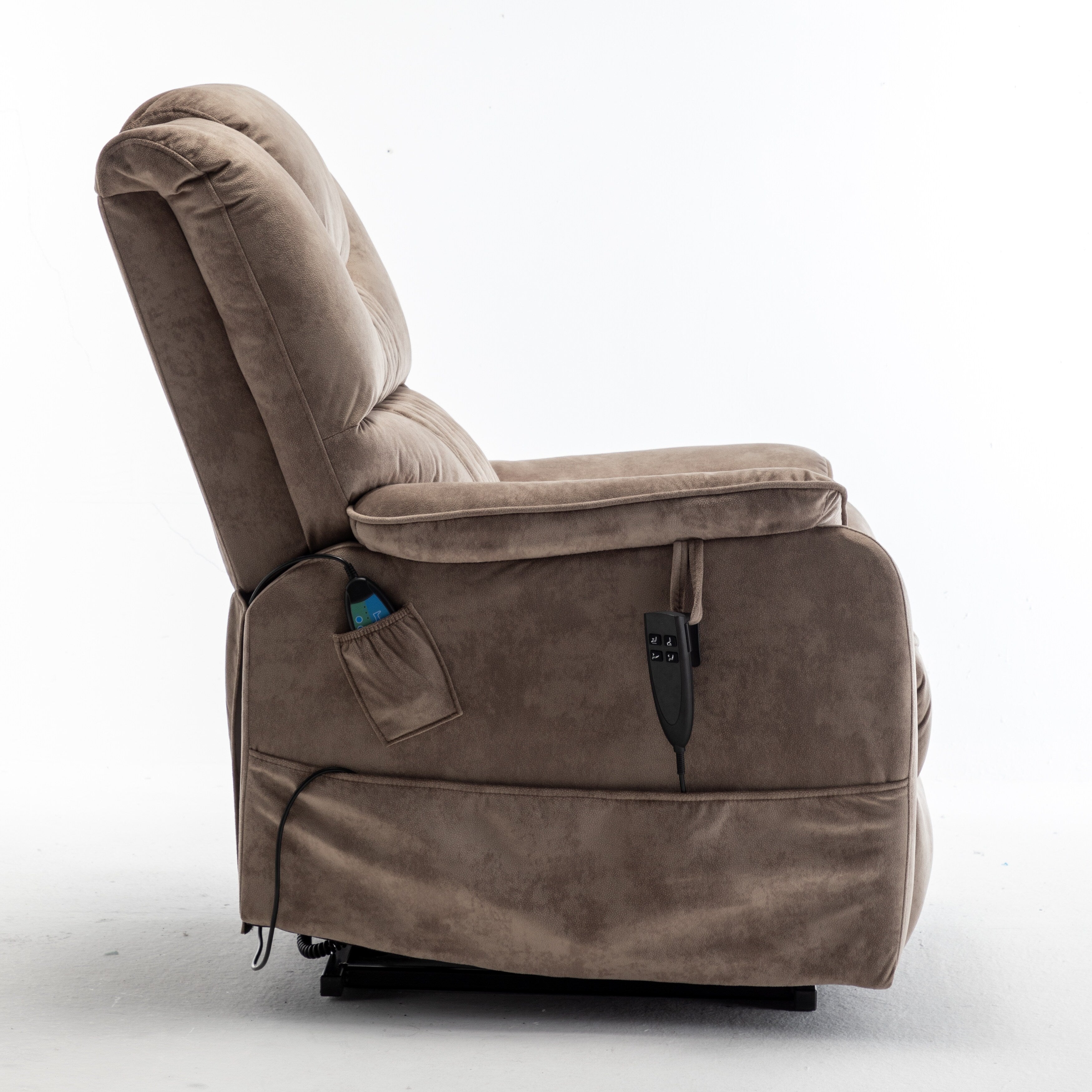 Fauteuil inclinable électrique pour personnes âgées avec inclinaison complète à 180°, moteur OKIN, siège large et poches latérales