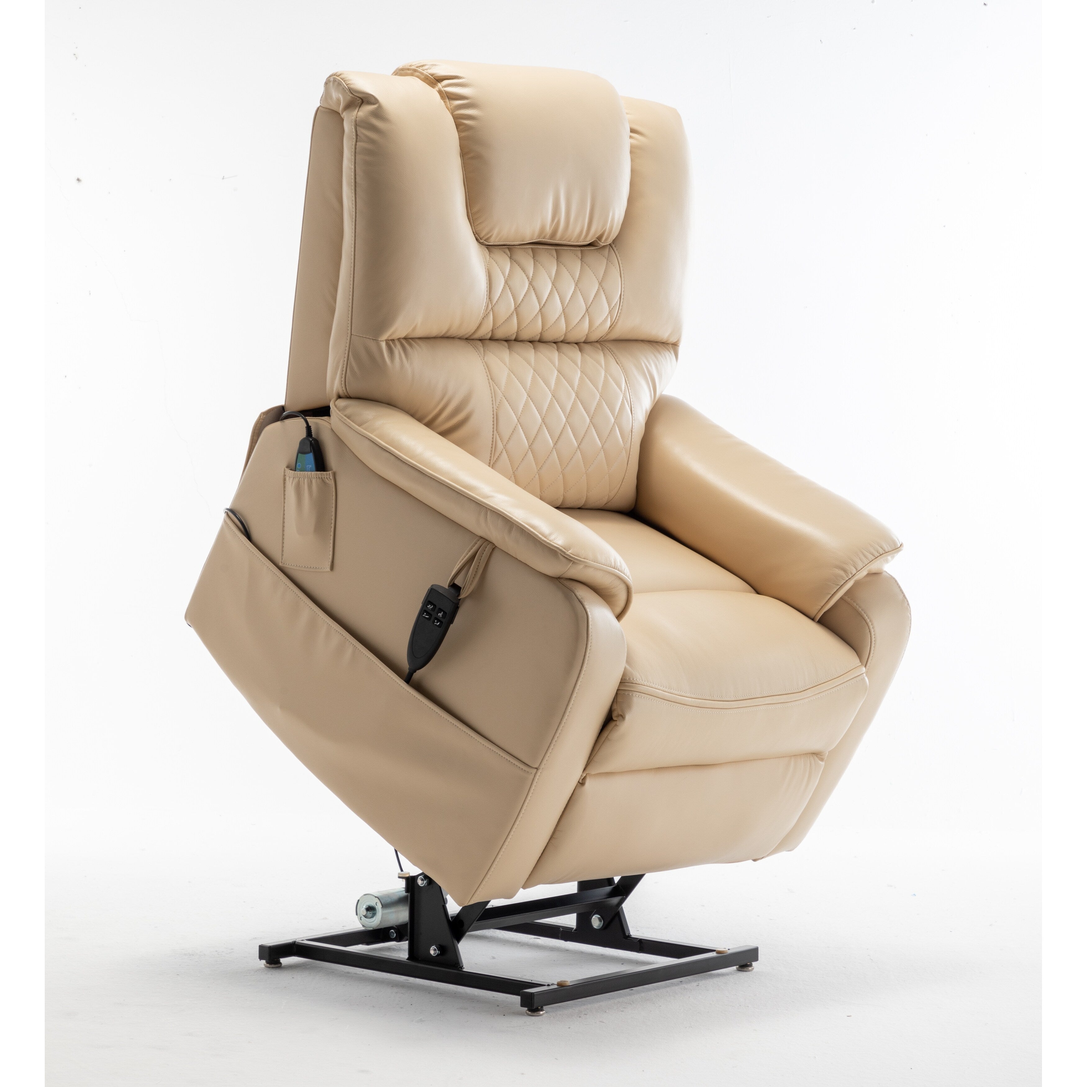 Fauteuil inclinable électrique pour personnes âgées avec inclinaison complète à 180°, moteur OKIN, siège large et poches latérales