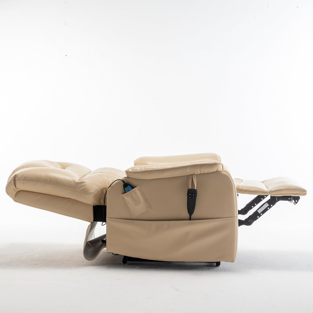 Fauteuil inclinable électrique pour personnes âgées avec inclinaison complète à 180°, moteur OKIN, siège large et poches latérales