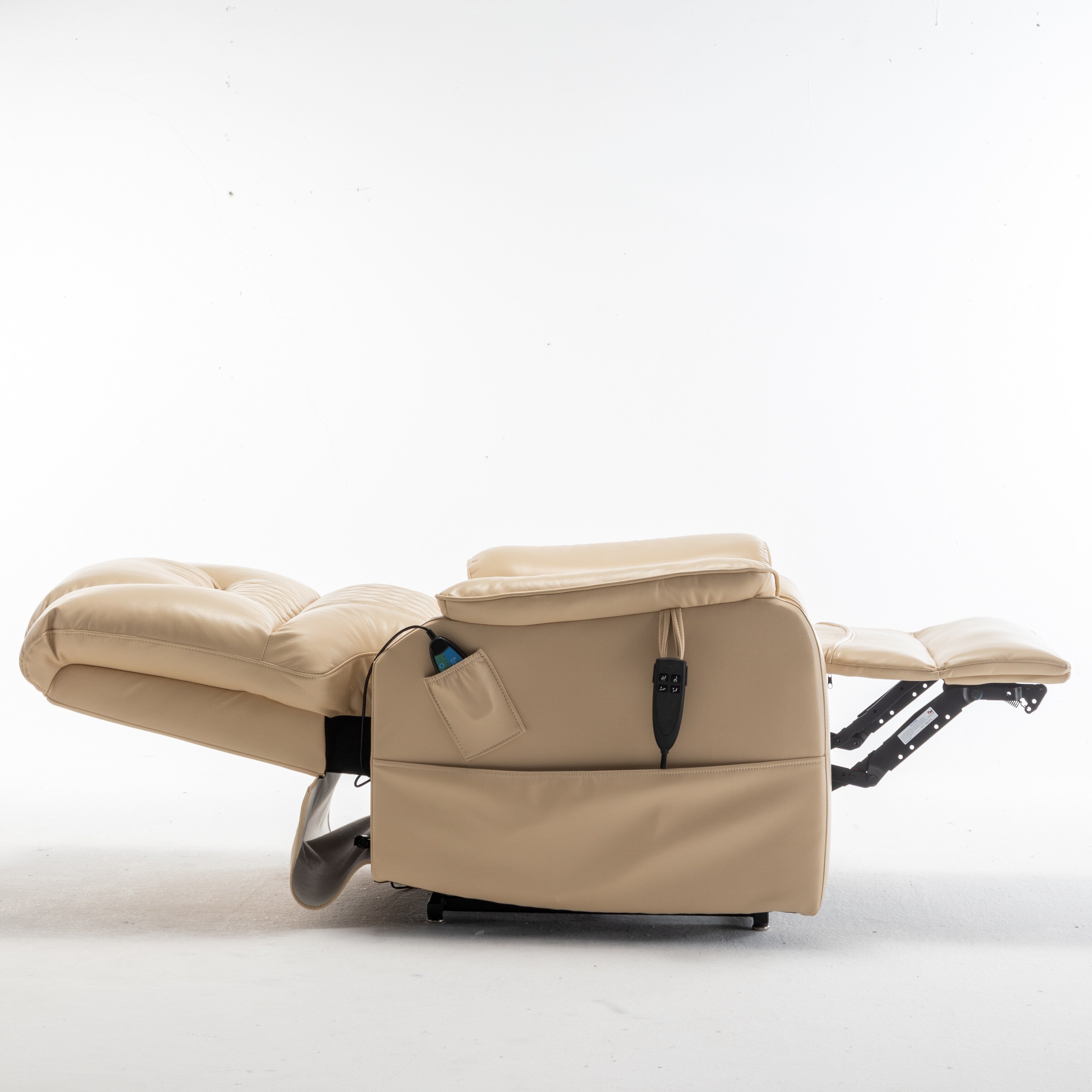 Fauteuil inclinable électrique pour personnes âgées avec inclinaison complète à 180°, moteur OKIN, siège large et poches latérales