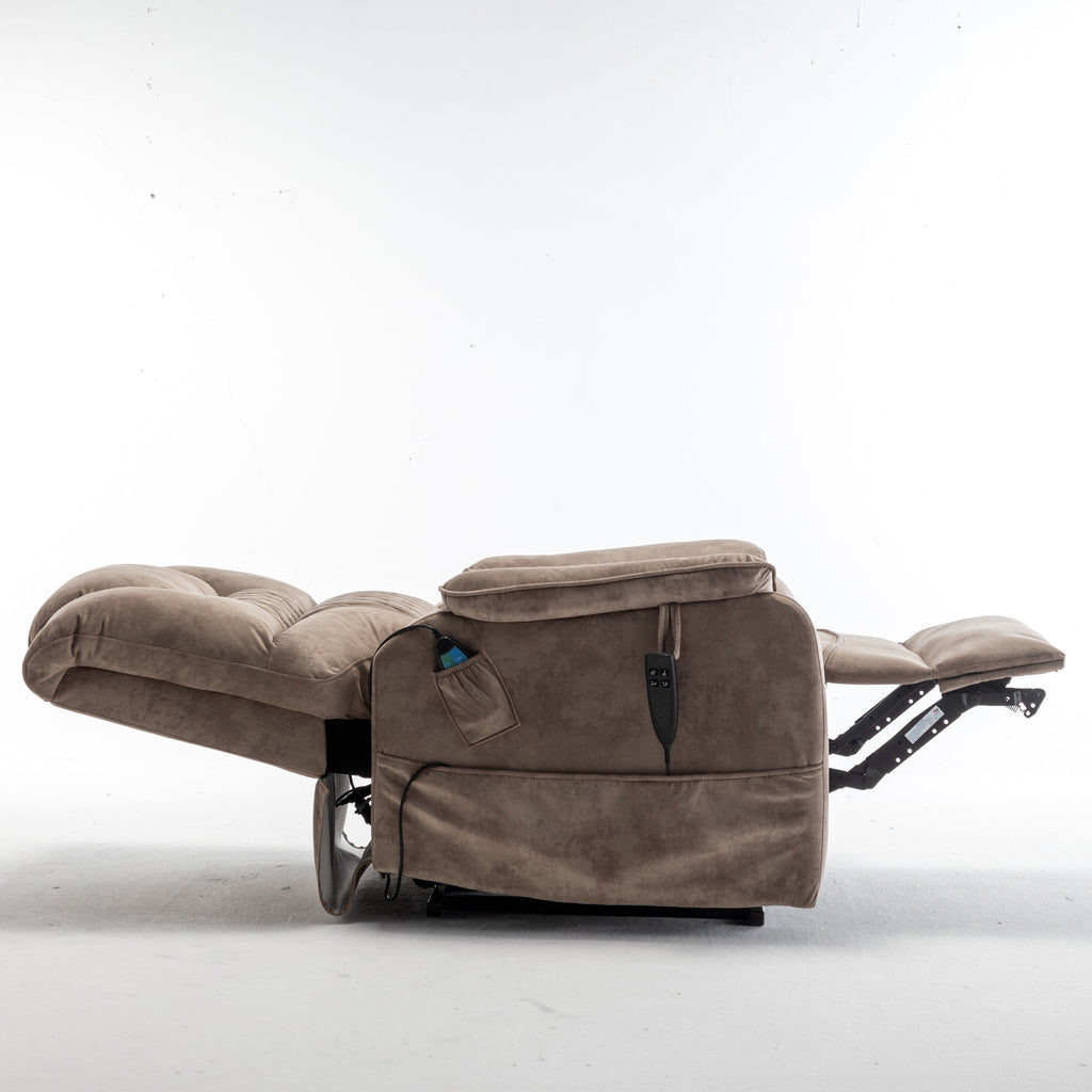 Fauteuil inclinable électrique pour personnes âgées avec inclinaison complète à 180°, moteur OKIN, siège large et poches latérales