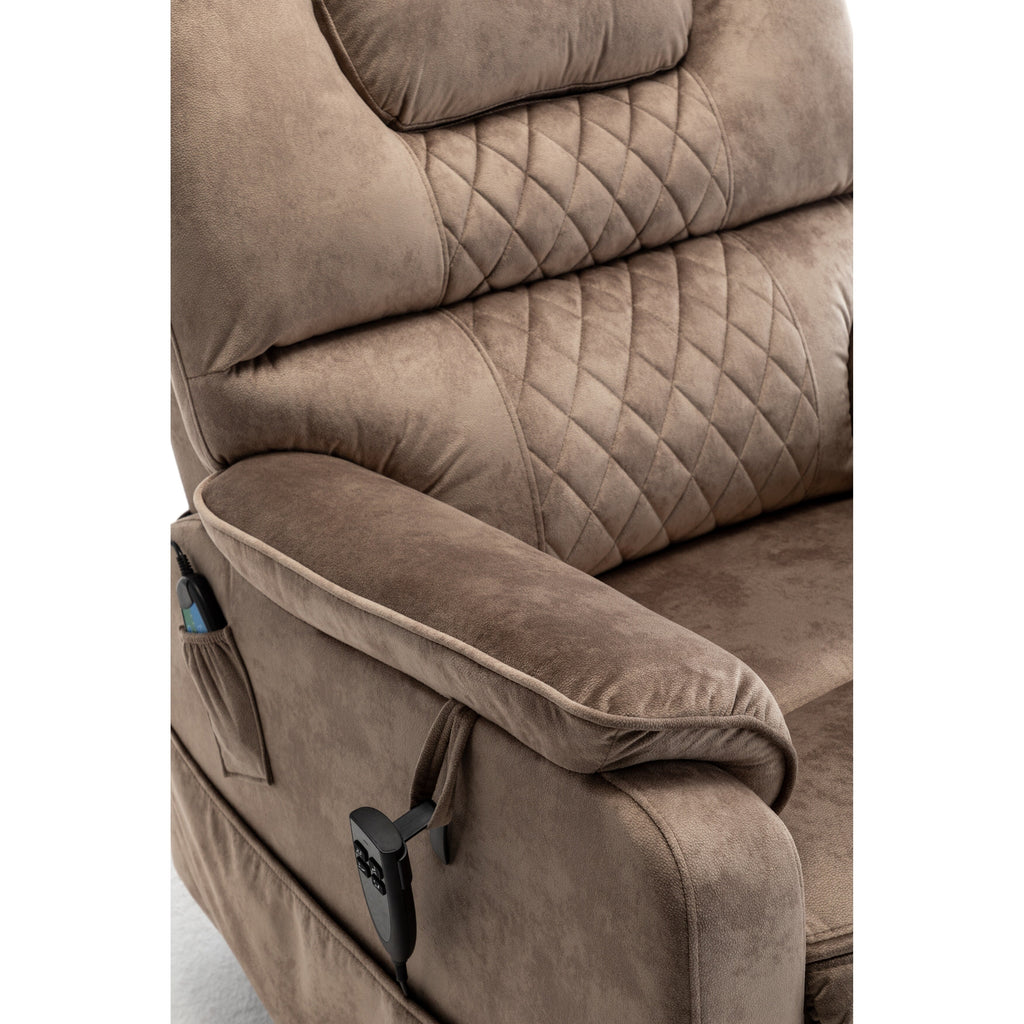 Fauteuil inclinable électrique pour personnes âgées avec inclinaison complète à 180°, moteur OKIN, siège large et poches latérales