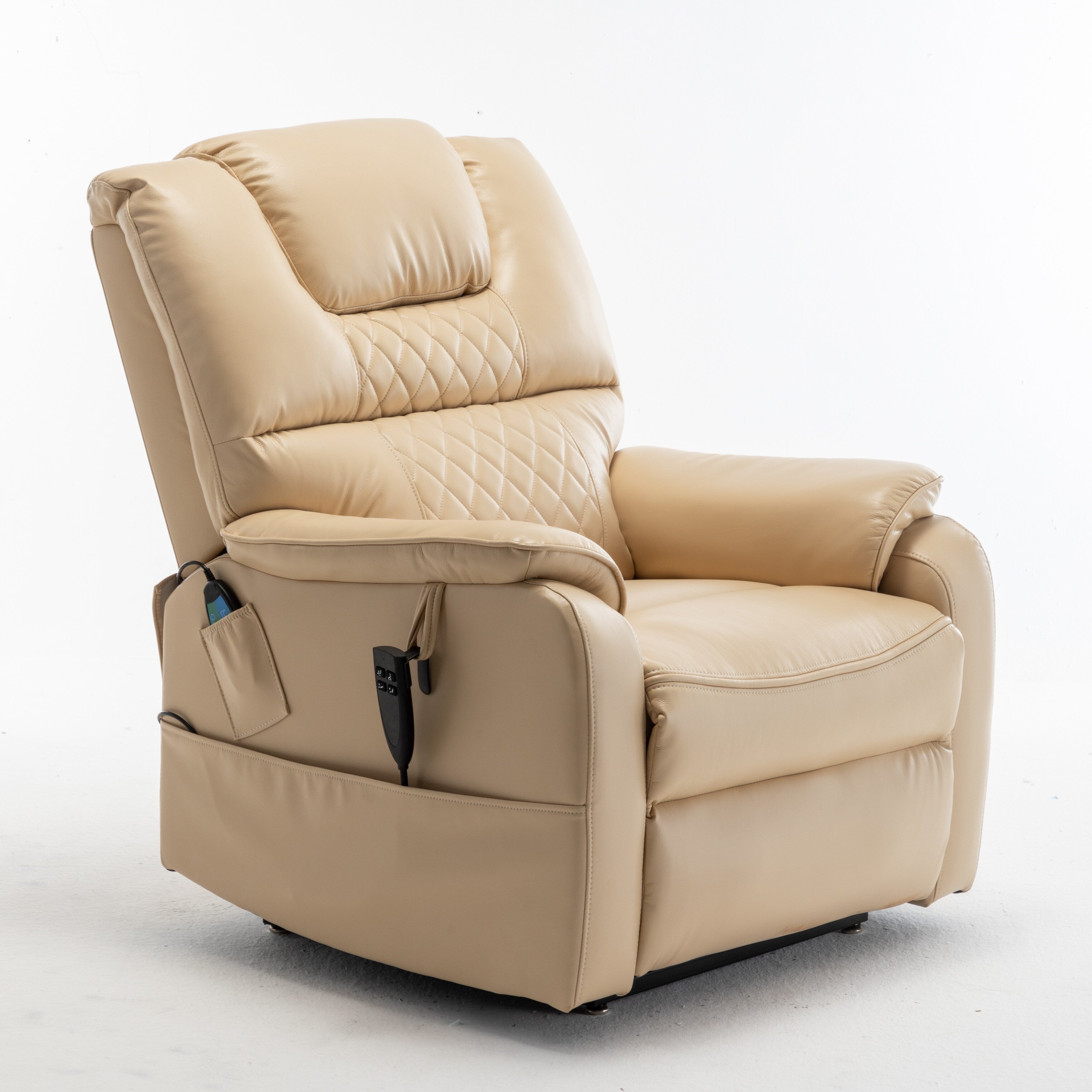 Fauteuil inclinable électrique pour personnes âgées avec inclinaison complète à 180°, moteur OKIN, siège large et poches latérales