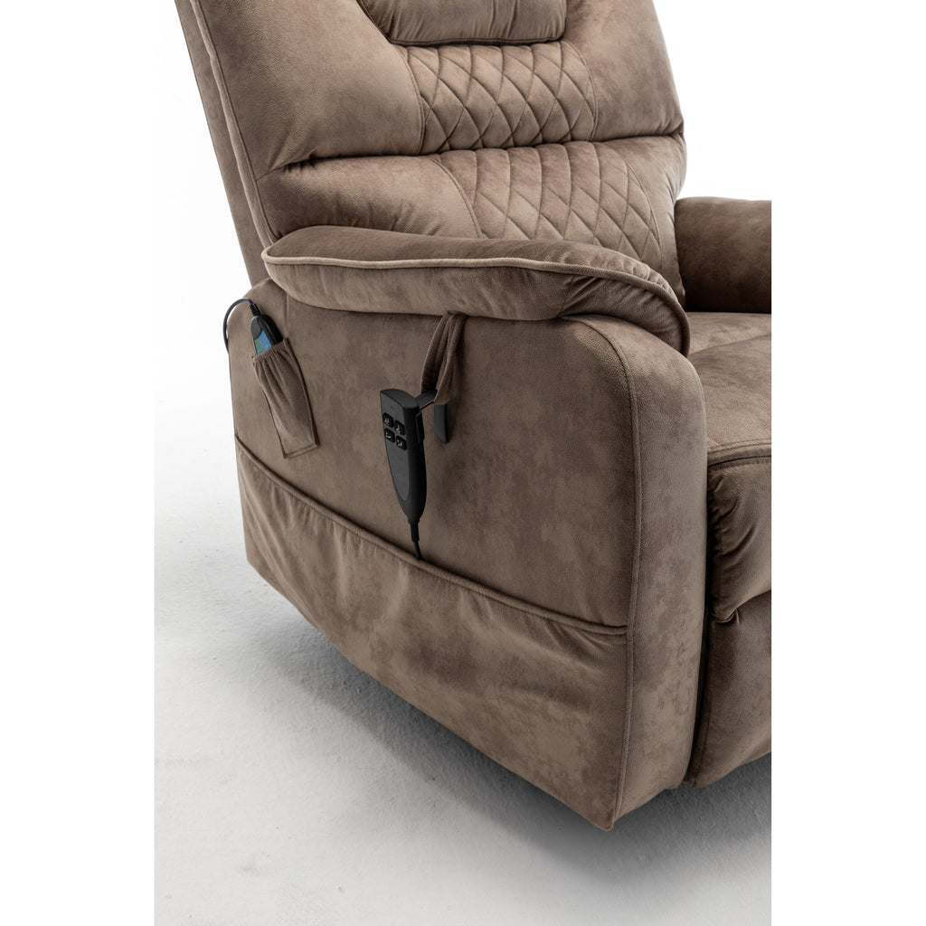 Fauteuil inclinable électrique pour personnes âgées avec inclinaison complète à 180°, moteur OKIN, siège large et poches latérales