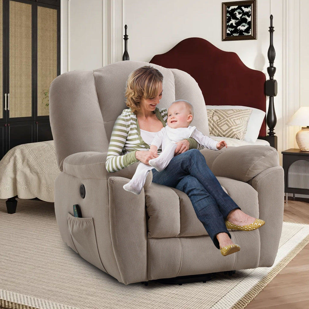 Fauteuil inclinable électrique pour personnes âgées avec chauffage, massage, port USB, poches latérales et tissu résistant