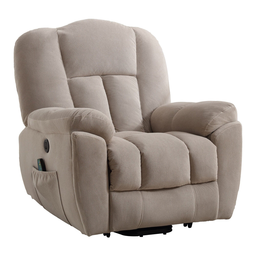 Fauteuil inclinable électrique pour personnes âgées avec chauffage, massage, port USB, poches latérales et tissu résistant
