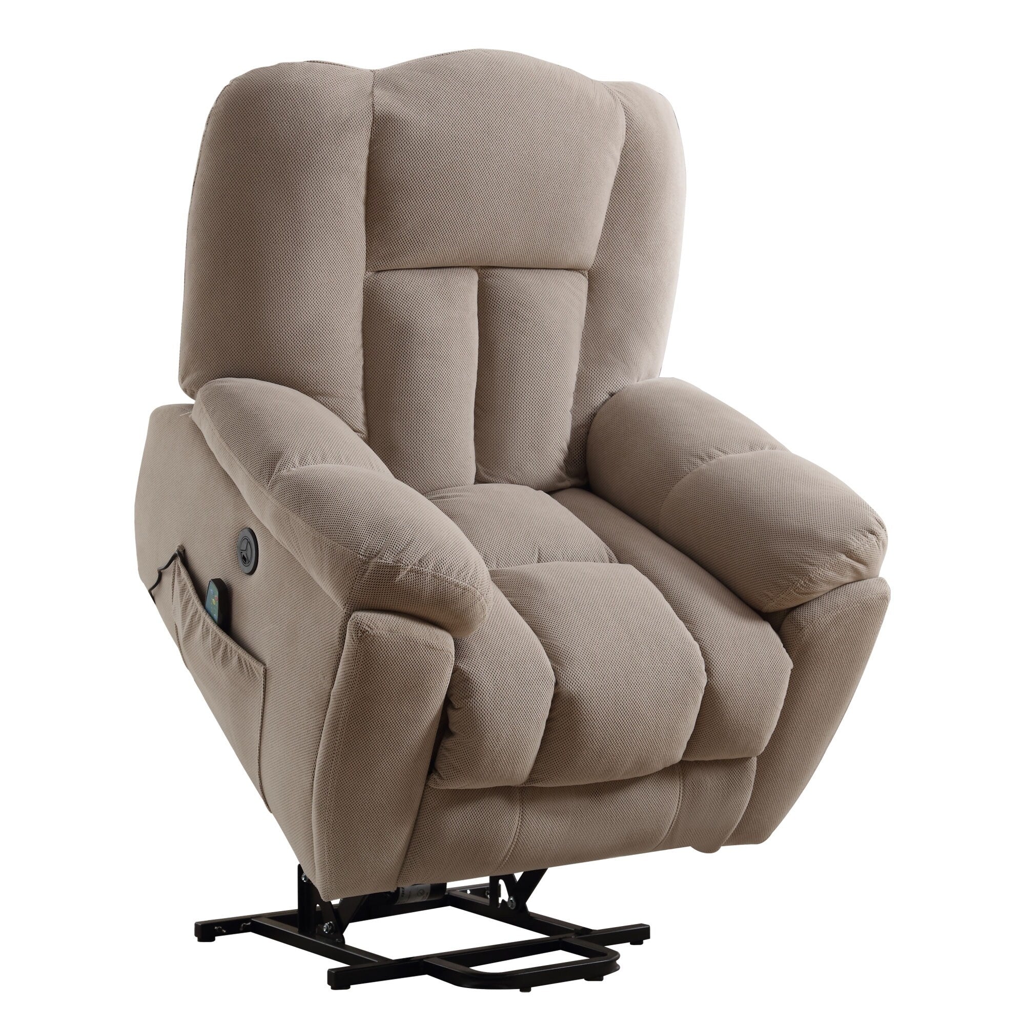Fauteuil inclinable électrique pour personnes âgées avec chauffage, massage, port USB, poches latérales et tissu résistant