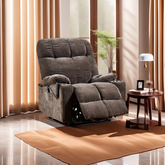 Fauteuil inclinable électrique avec deux moteurs OKIN, chauffage et massage réglables, commandes indépendantes du dossier et du repose-pieds