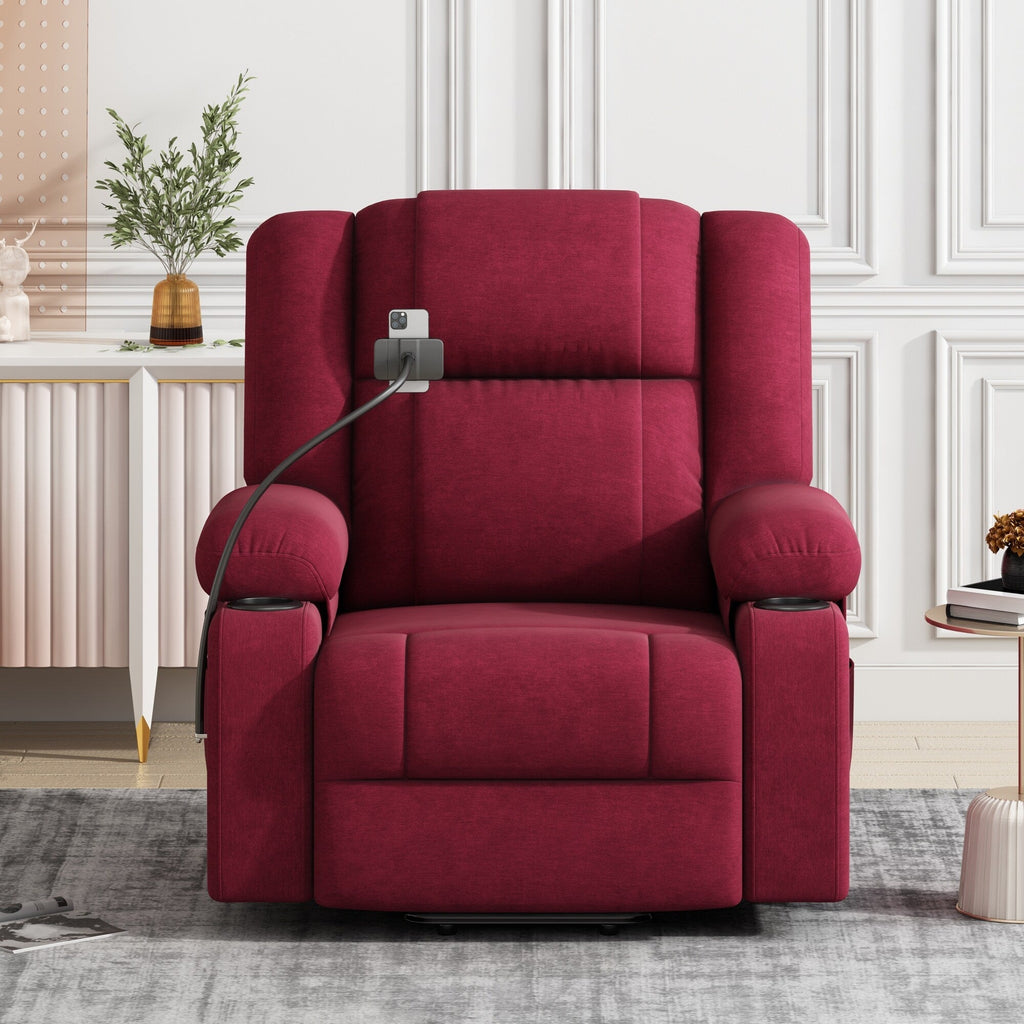 Fauteuil inclinable électrique avec massage, chauffage, support de téléphone rotatif à 360°, poches latérales et porte-gobelets pour personnes âgées