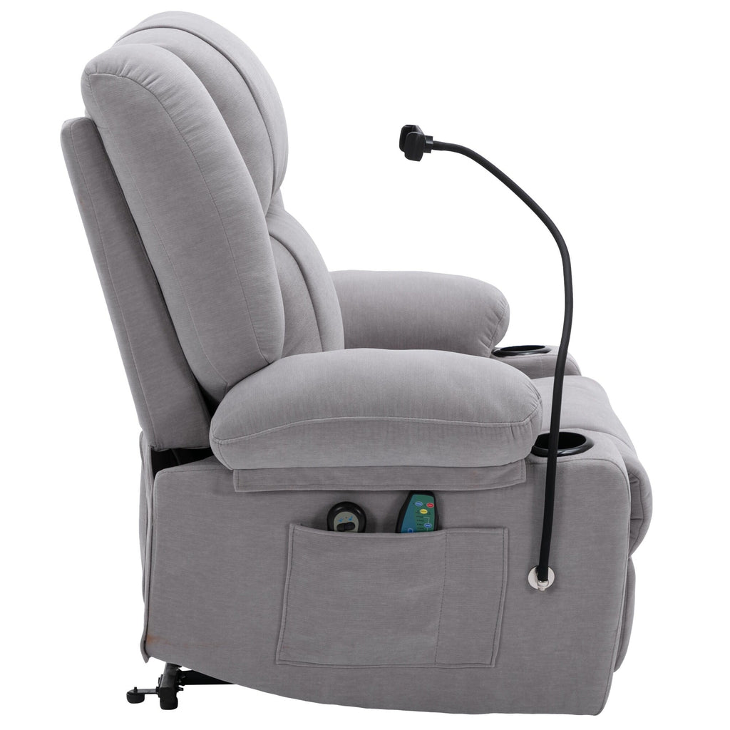 Fauteuil inclinable électrique avec massage, chauffage, support de téléphone rotatif à 360°, poches latérales et porte-gobelets pour personnes âgées