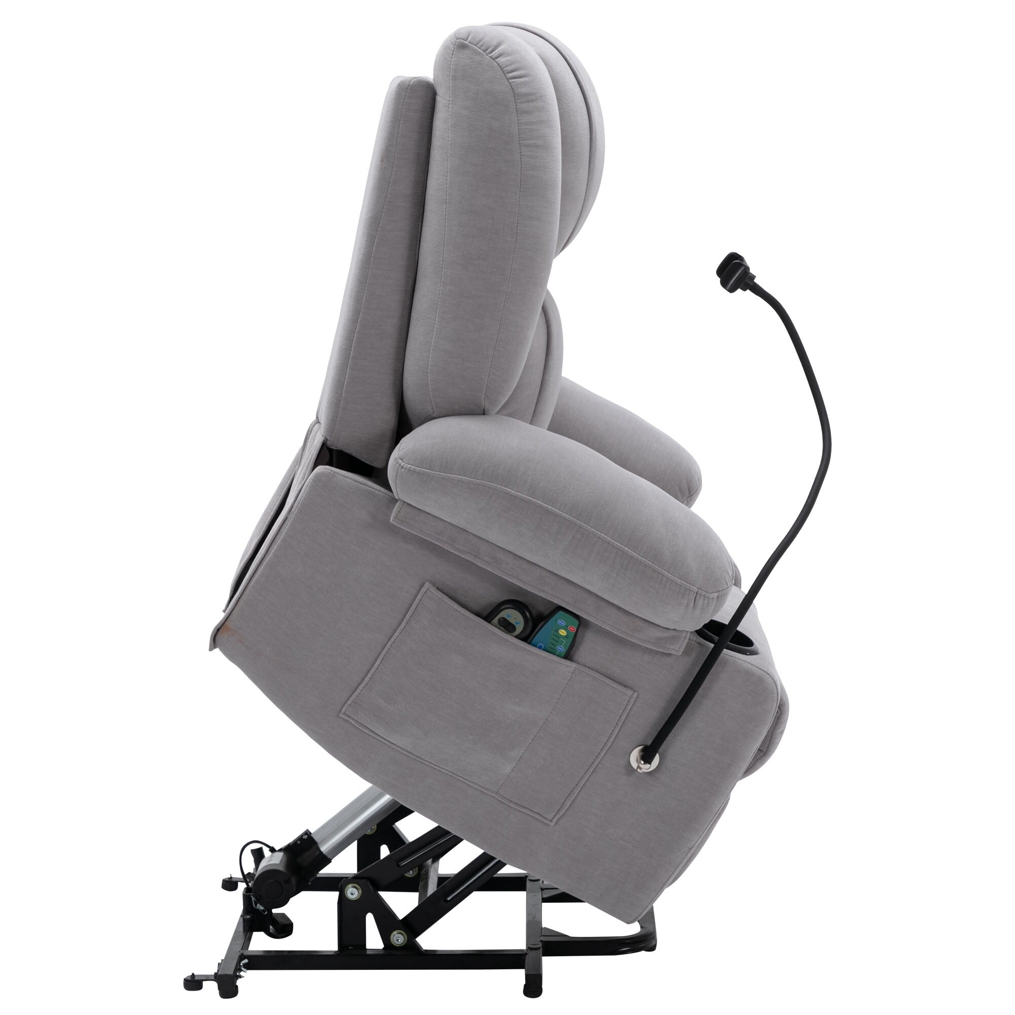 Fauteuil inclinable électrique avec massage, chauffage, support de téléphone rotatif à 360°, poches latérales et porte-gobelets pour personnes âgées