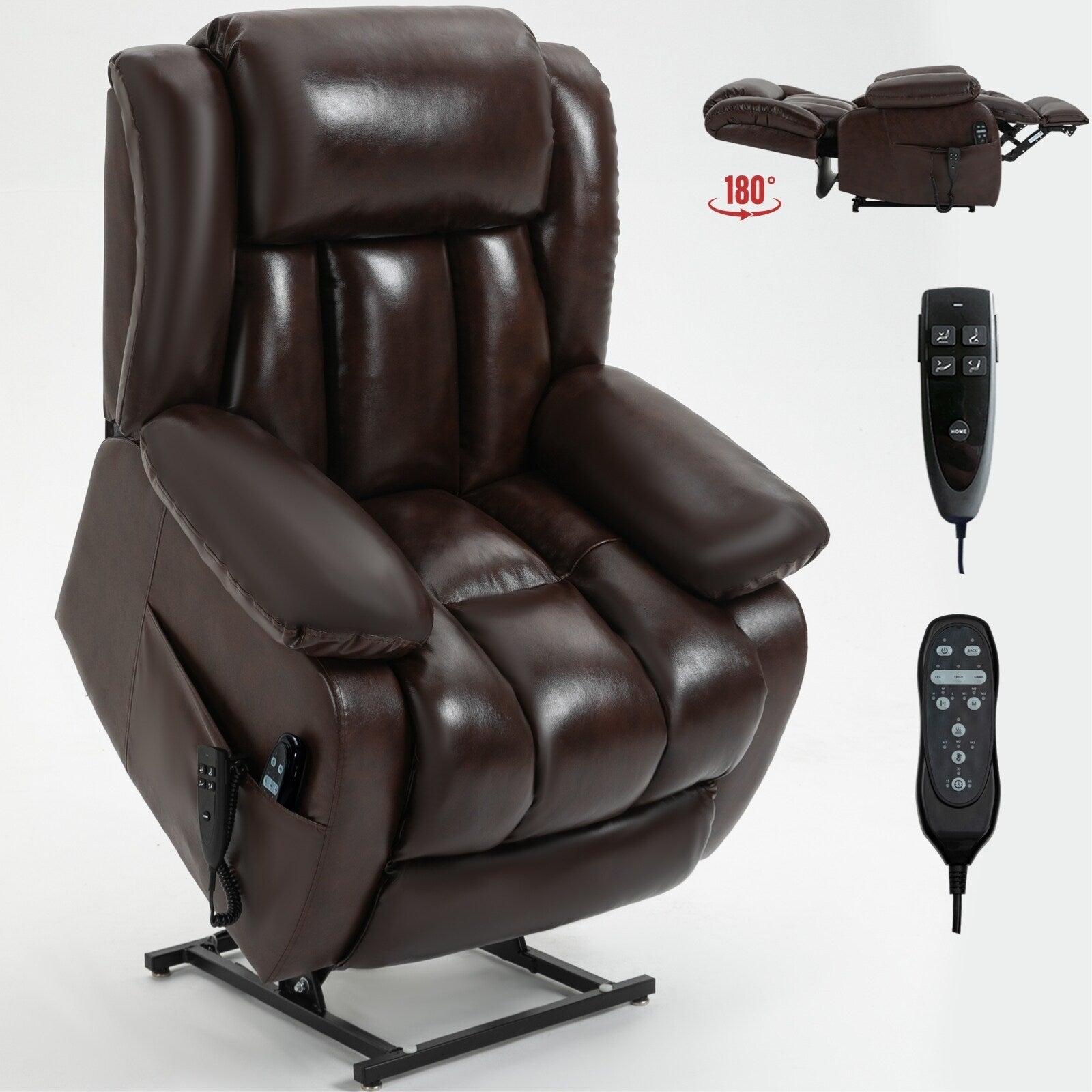 Fauteuil inclinable électrique avec deux moteurs, massage par vibrations à 8 points et chauffage lombaire