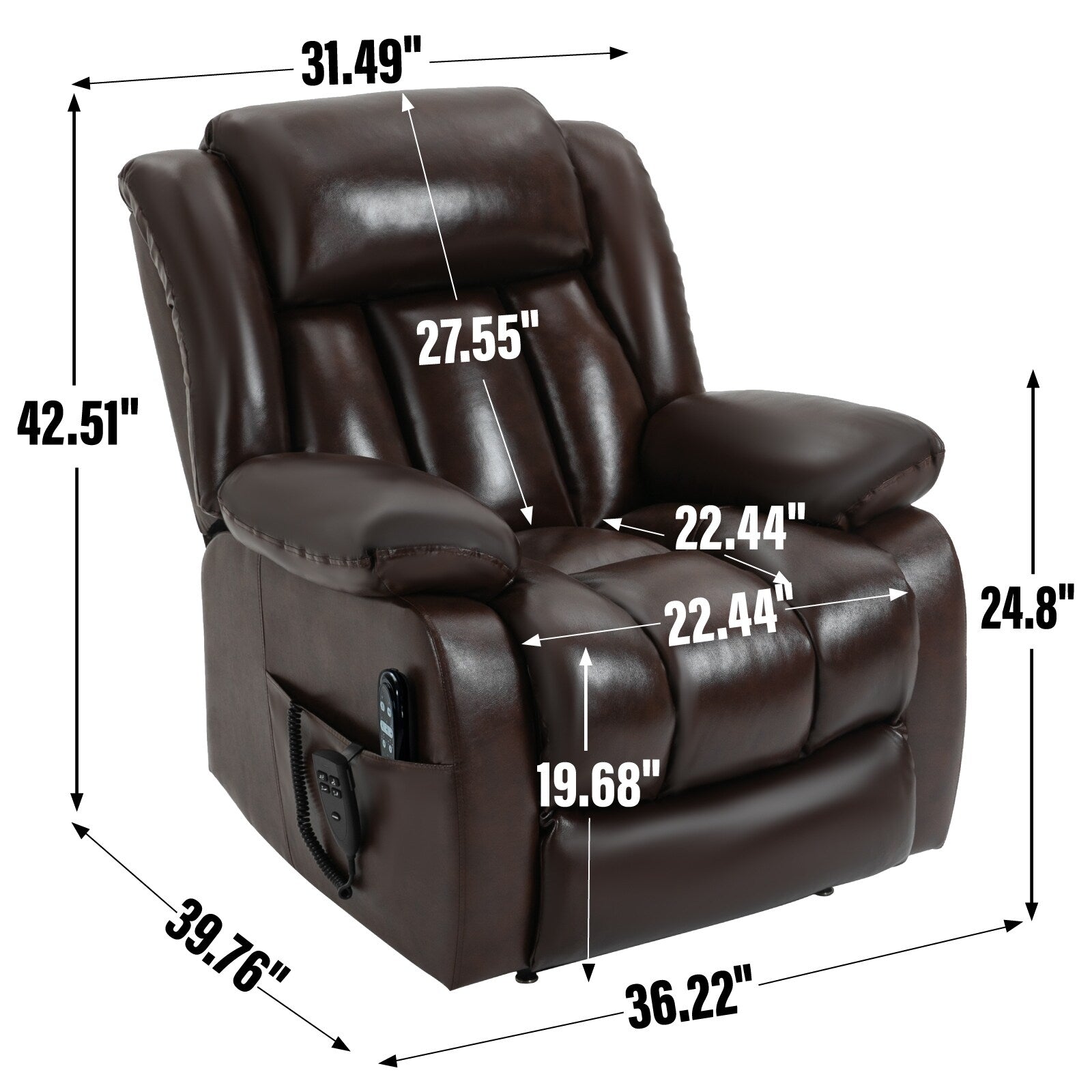 Fauteuil inclinable électrique avec deux moteurs, massage par vibrations à 8 points et chauffage lombaire