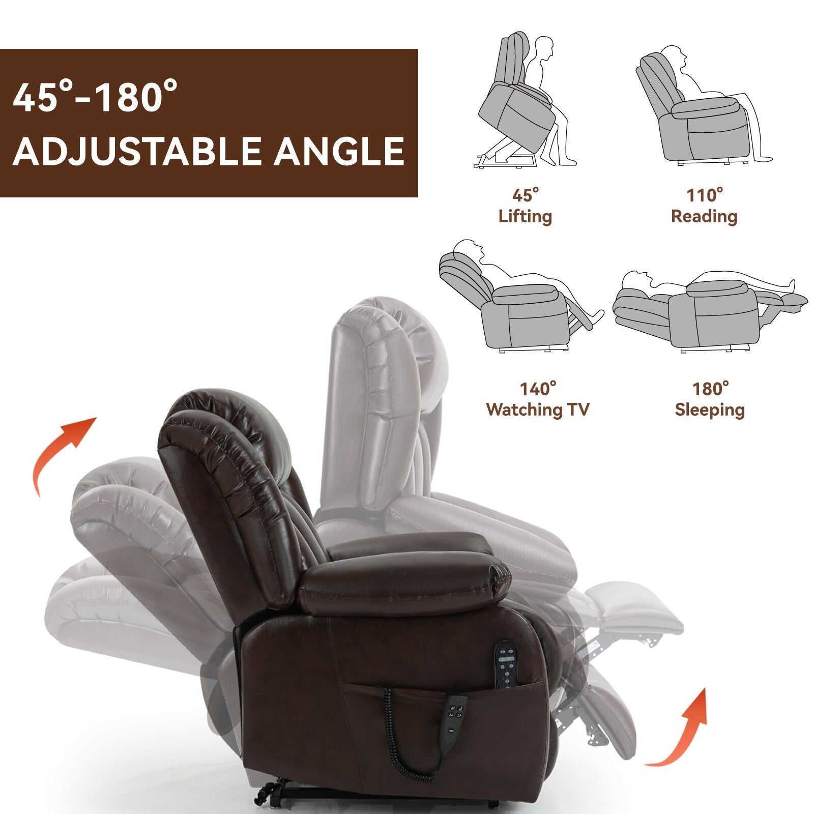 Fauteuil inclinable électrique avec deux moteurs, massage par vibrations à 8 points et chauffage lombaire