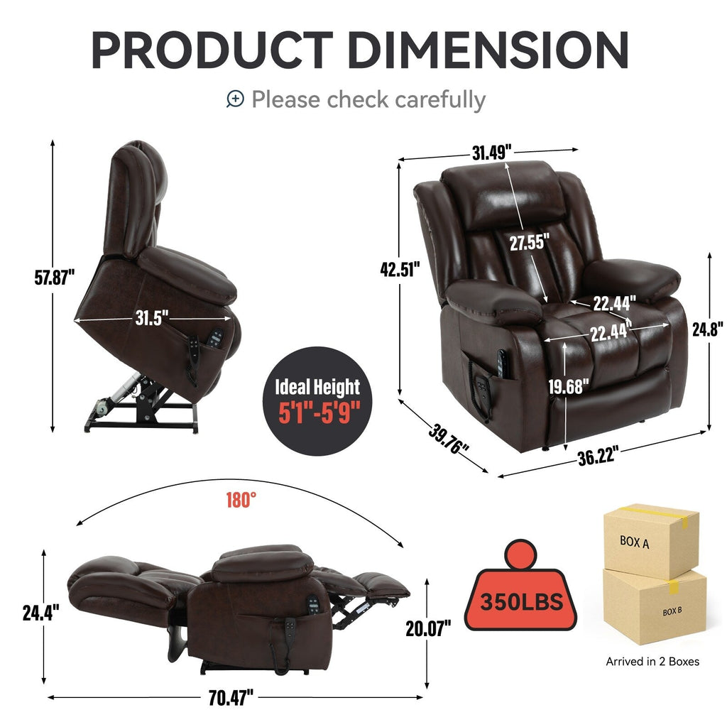 Fauteuil inclinable électrique avec deux moteurs, massage par vibrations à 8 points et chauffage lombaire