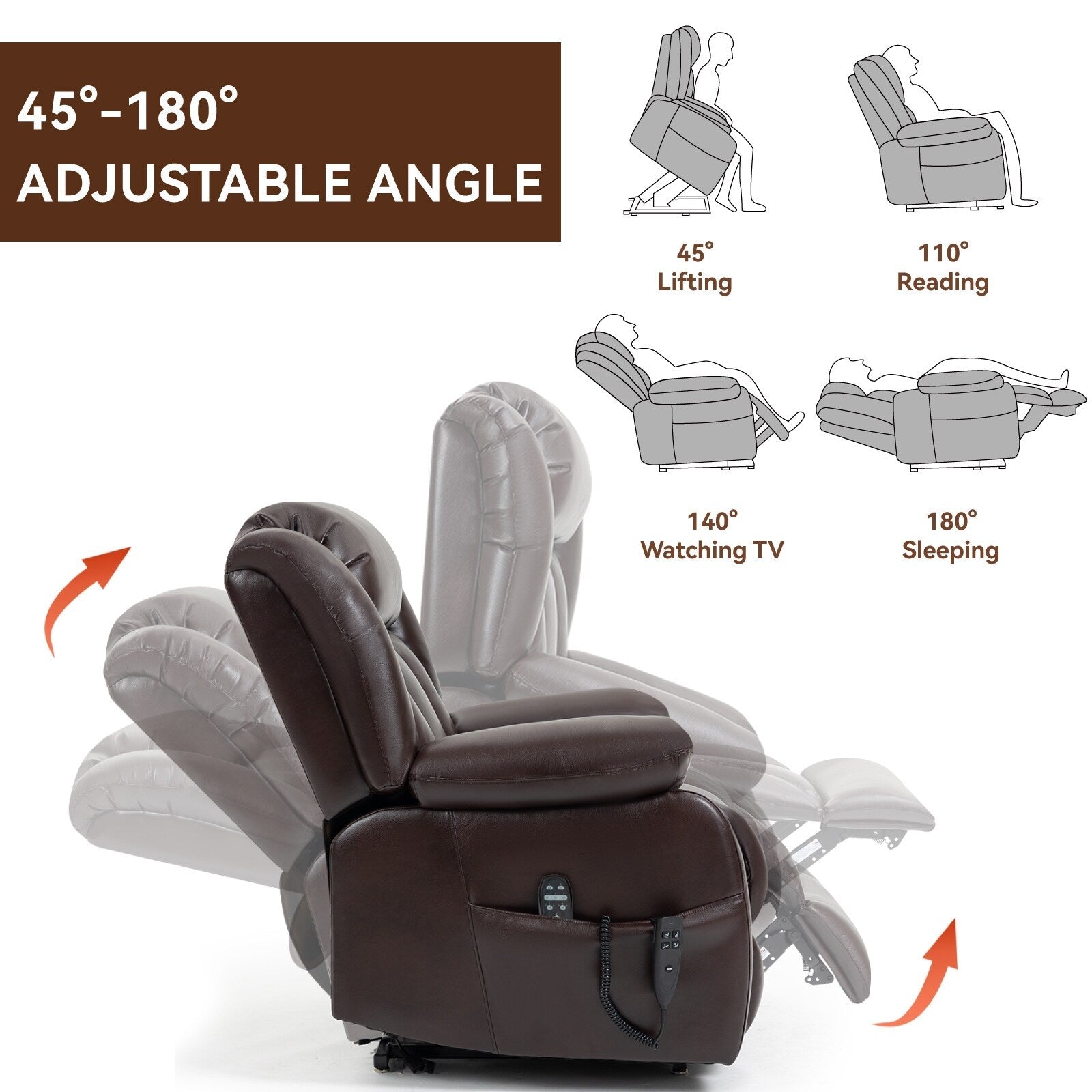 Fauteuil inclinable électrique avec deux moteurs, massage par vibrations à 8 points et chauffage lombaire