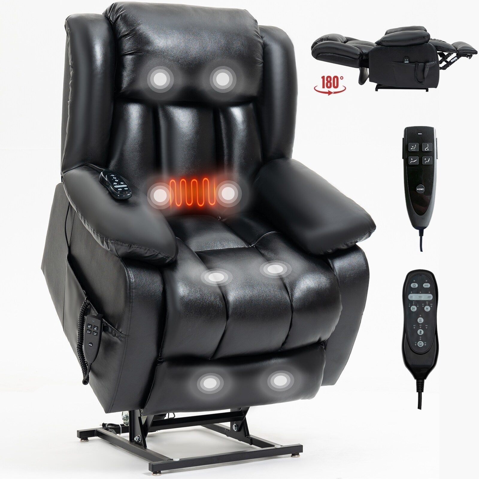 Fauteuil inclinable électrique avec deux moteurs, massage par vibrations à 8 points et chauffage lombaire