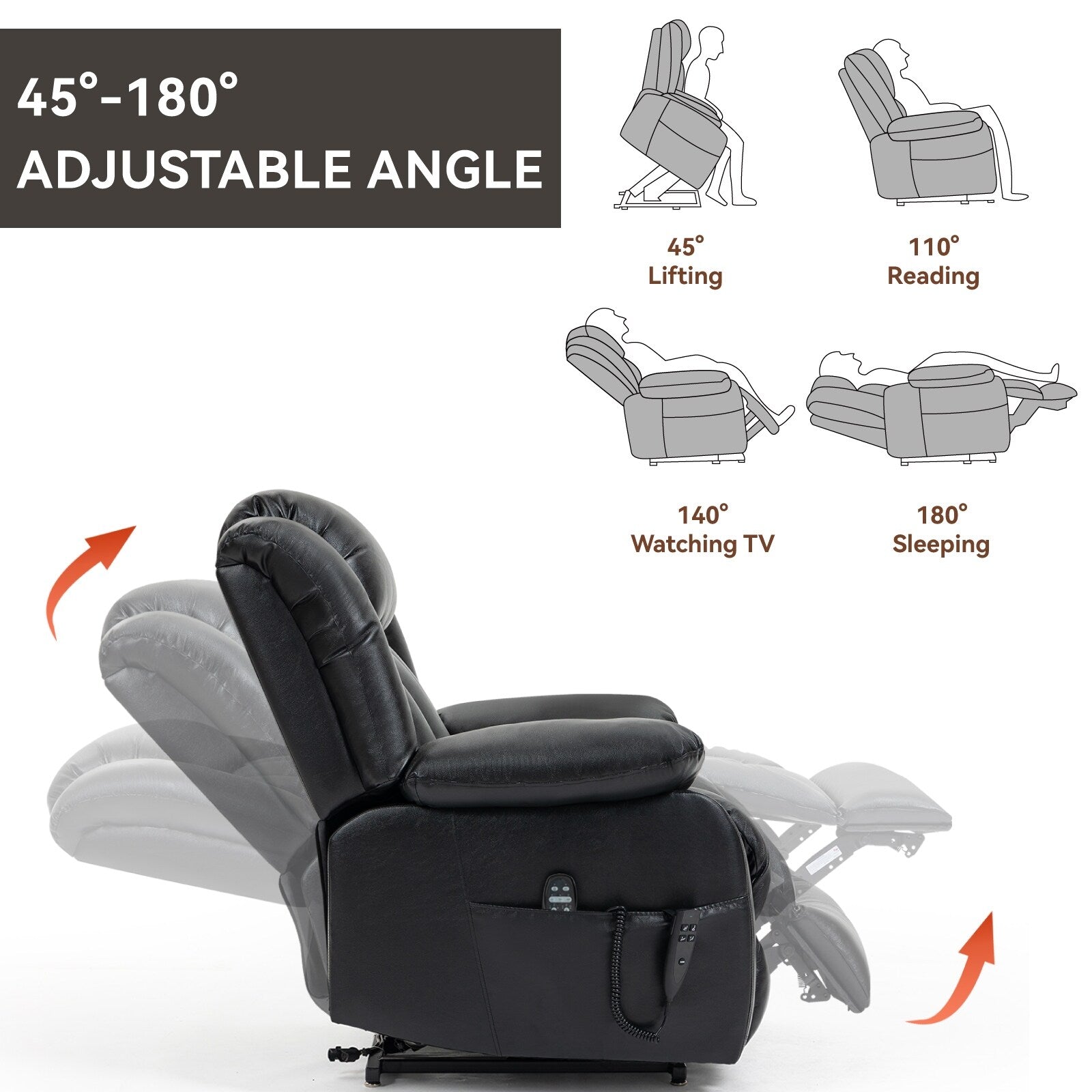Fauteuil inclinable électrique avec deux moteurs, massage par vibrations à 8 points et chauffage lombaire