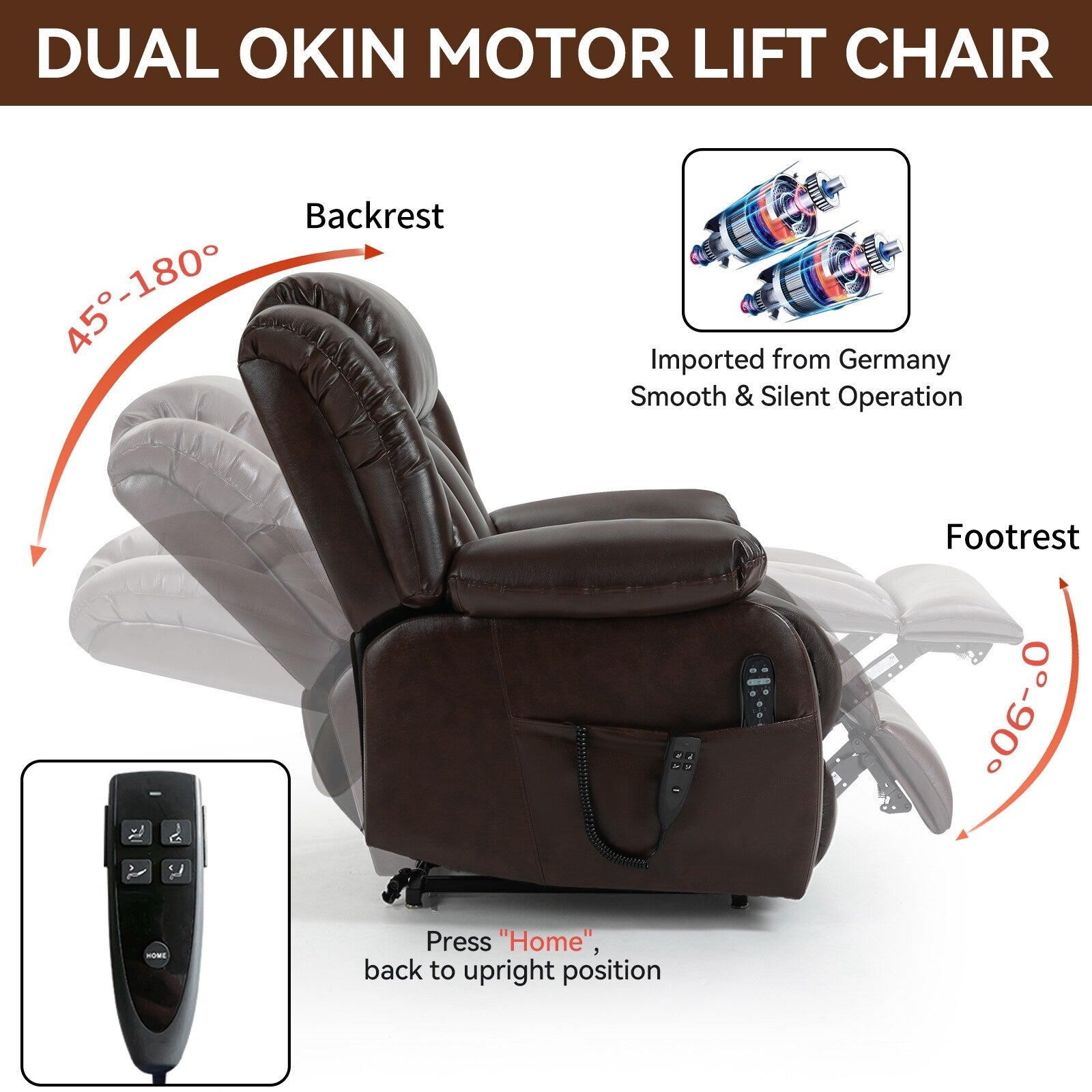 Fauteuil inclinable électrique avec deux moteurs, massage par vibrations à 8 points et chauffage lombaire