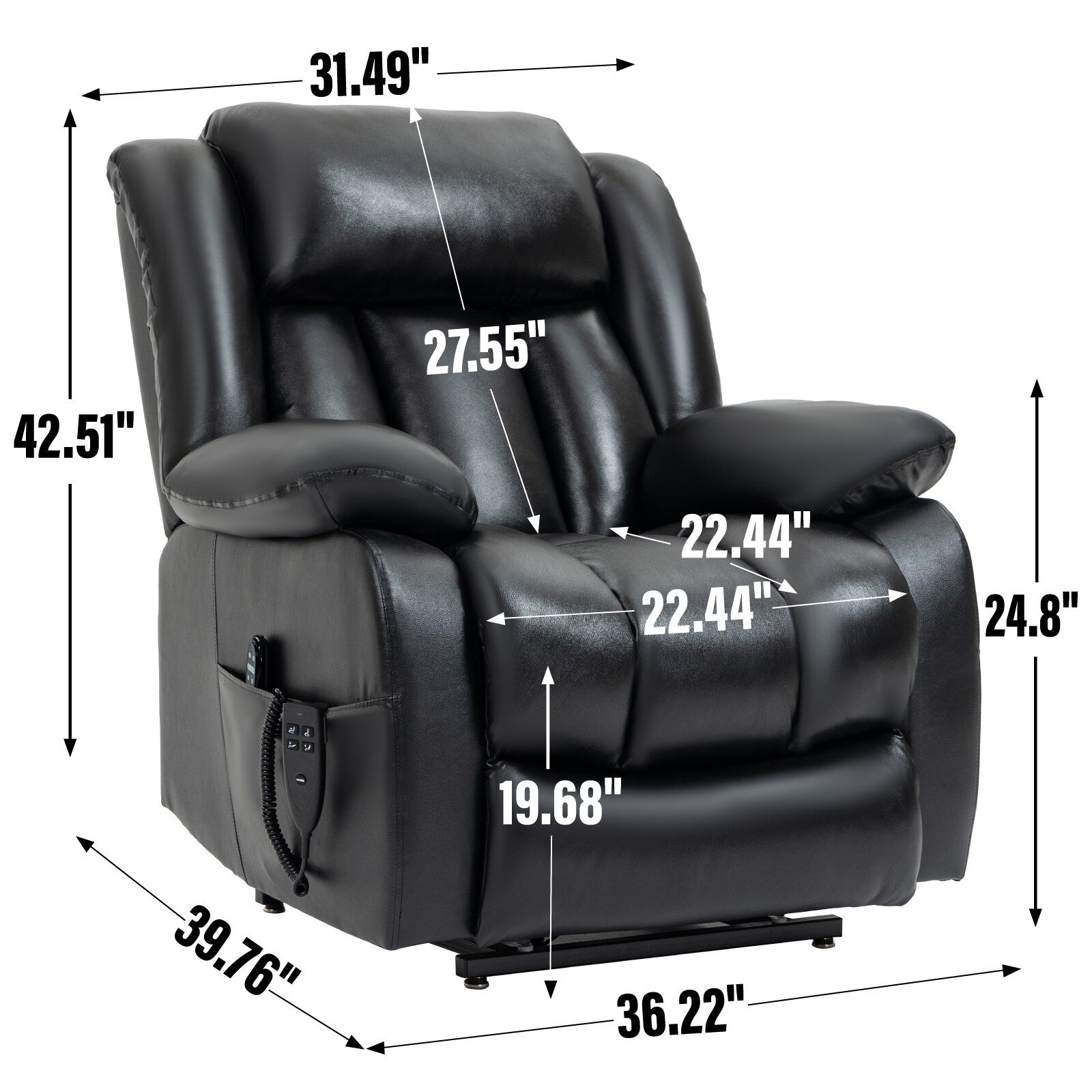 Fauteuil inclinable électrique avec deux moteurs, massage par vibrations à 8 points et chauffage lombaire