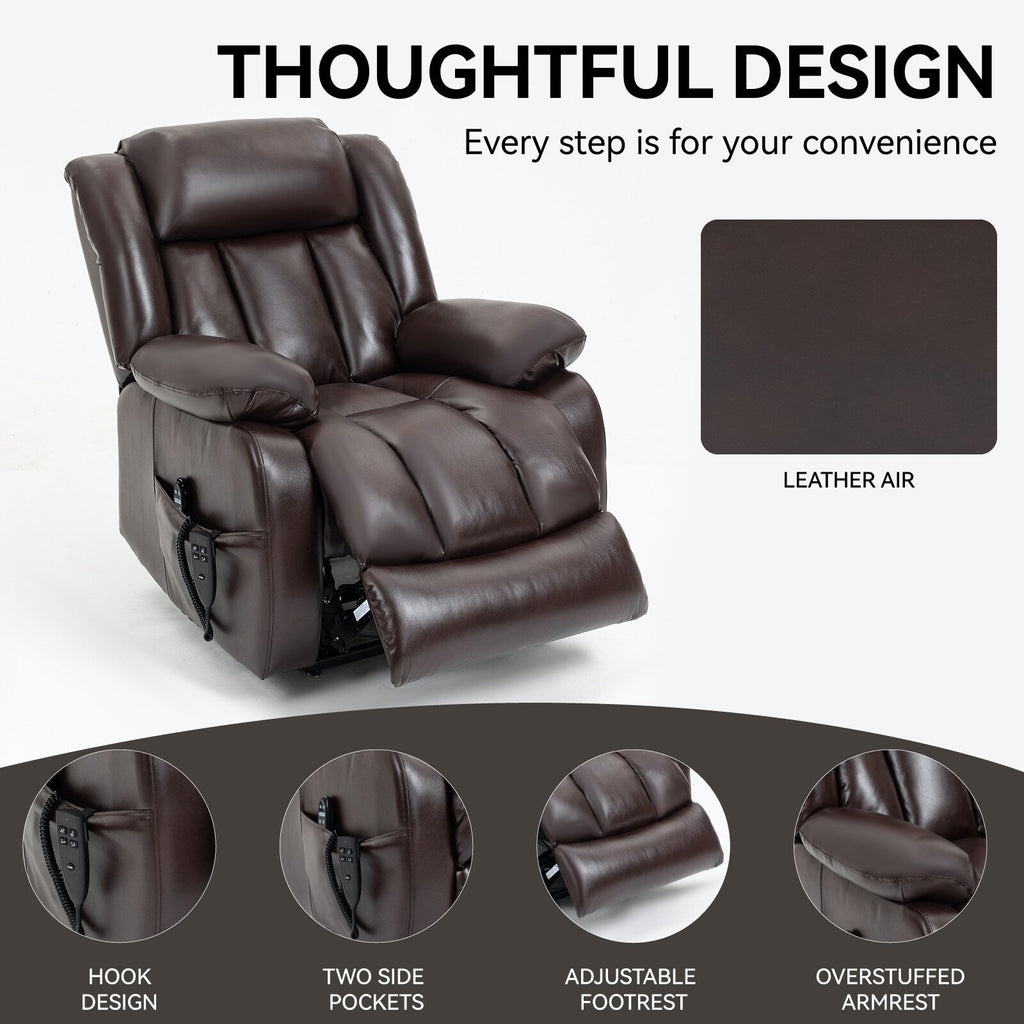 Fauteuil inclinable électrique avec deux moteurs, massage par vibrations à 8 points et chauffage lombaire