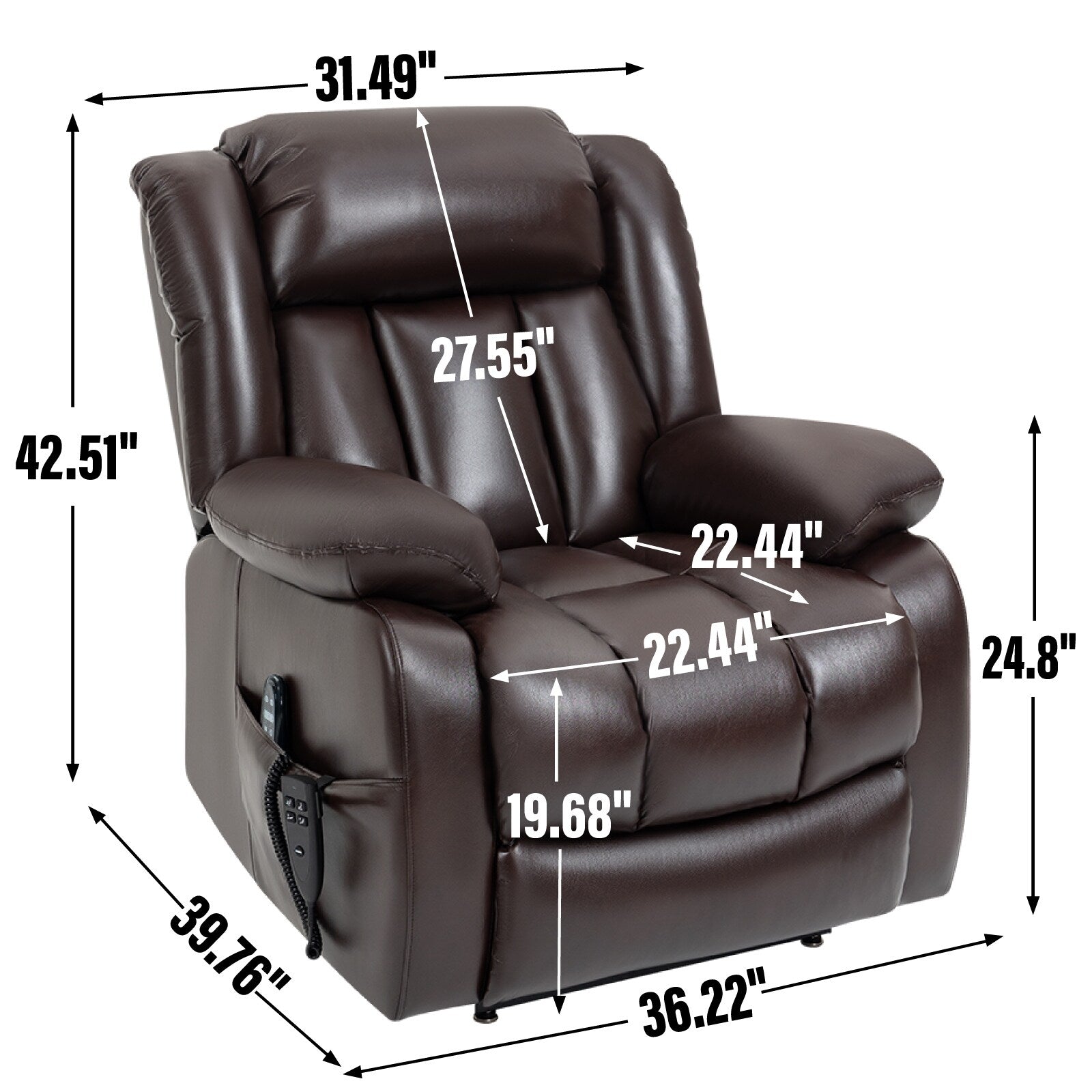 Fauteuil inclinable électrique avec deux moteurs, massage par vibrations à 8 points et chauffage lombaire