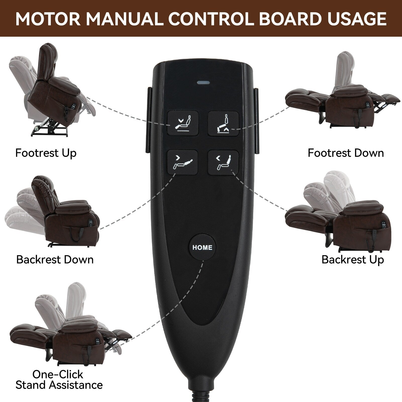Fauteuil inclinable électrique avec deux moteurs, massage par vibrations à 8 points et chauffage lombaire