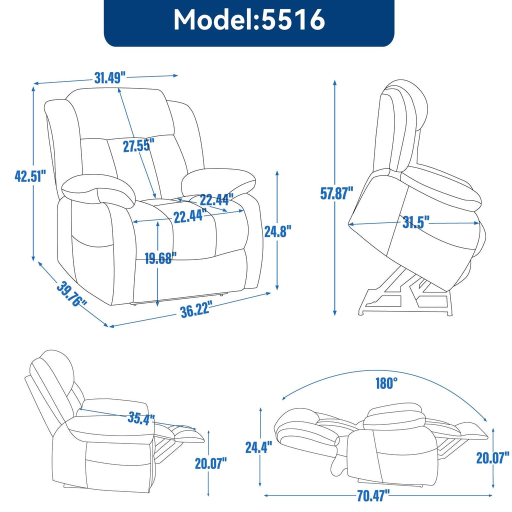Fauteuil inclinable électrique avec deux moteurs, massage par vibrations à 8 points et chauffage lombaire