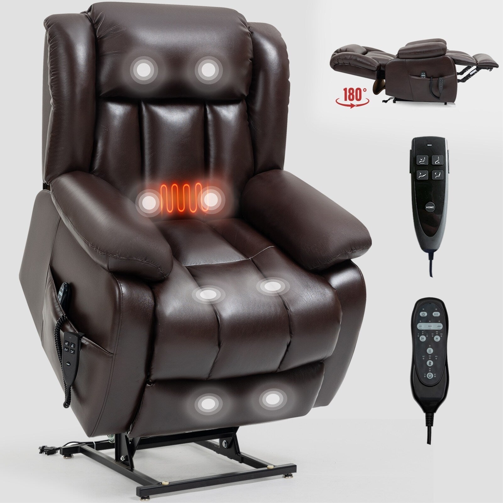 Fauteuil inclinable électrique avec deux moteurs, massage par vibrations à 8 points et chauffage lombaire