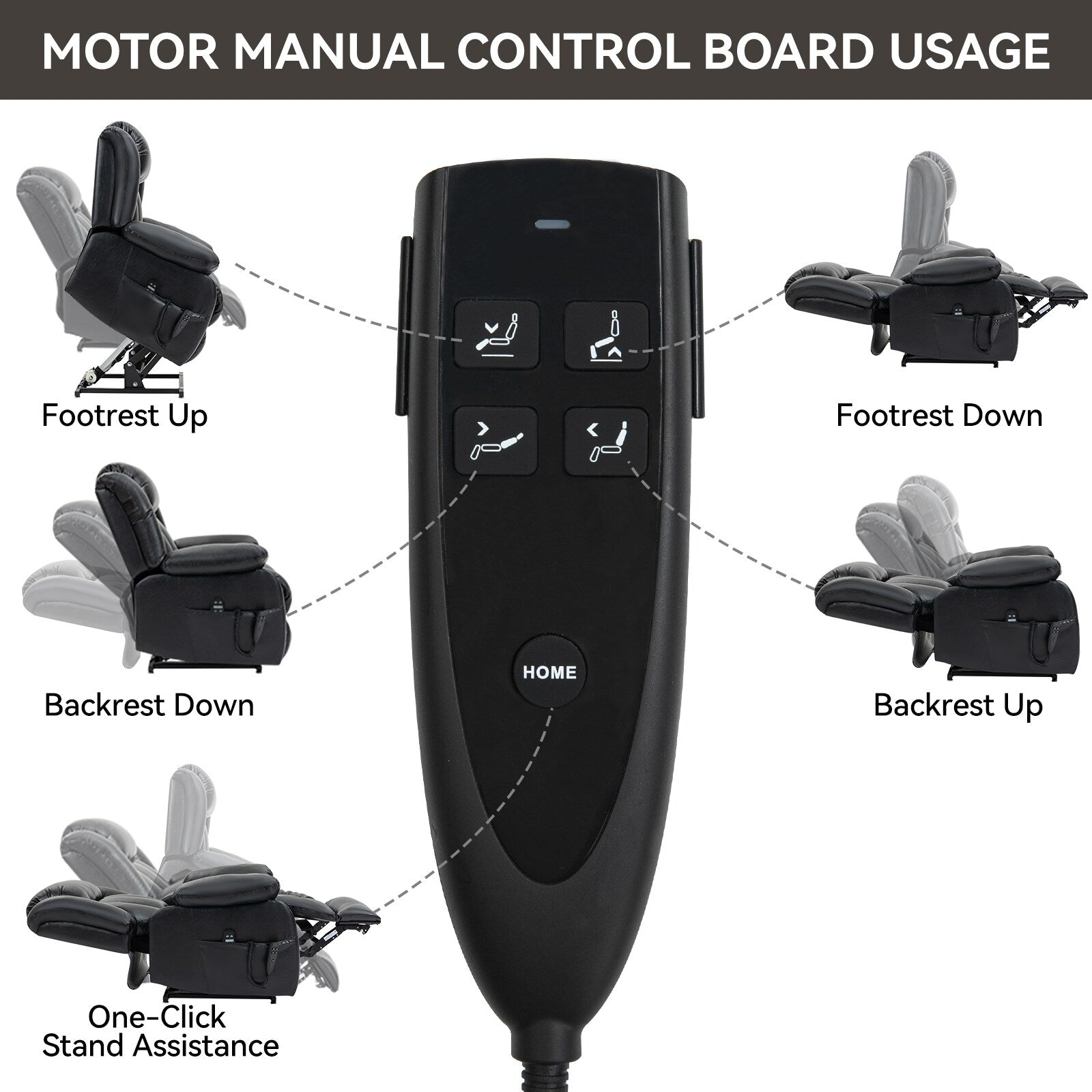 Fauteuil inclinable électrique avec deux moteurs, massage par vibrations à 8 points et chauffage lombaire