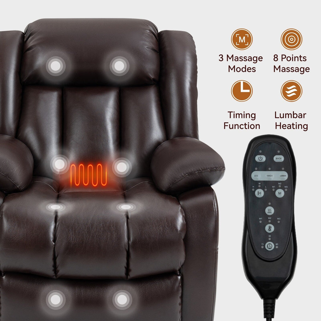 Fauteuil inclinable électrique avec deux moteurs, massage par vibrations à 8 points et chauffage lombaire