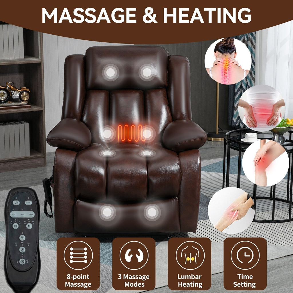 Fauteuil inclinable électrique avec deux moteurs, massage par vibrations à 8 points et chauffage lombaire