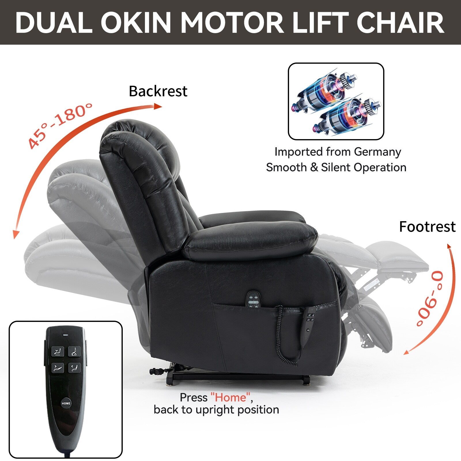 Fauteuil inclinable électrique avec deux moteurs, massage par vibrations à 8 points et chauffage lombaire