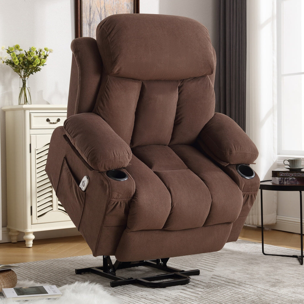 Fauteuil inclinable électrique avec chauffage et massage, chargement USB, télécommande et poches latérales pour personnes âgées